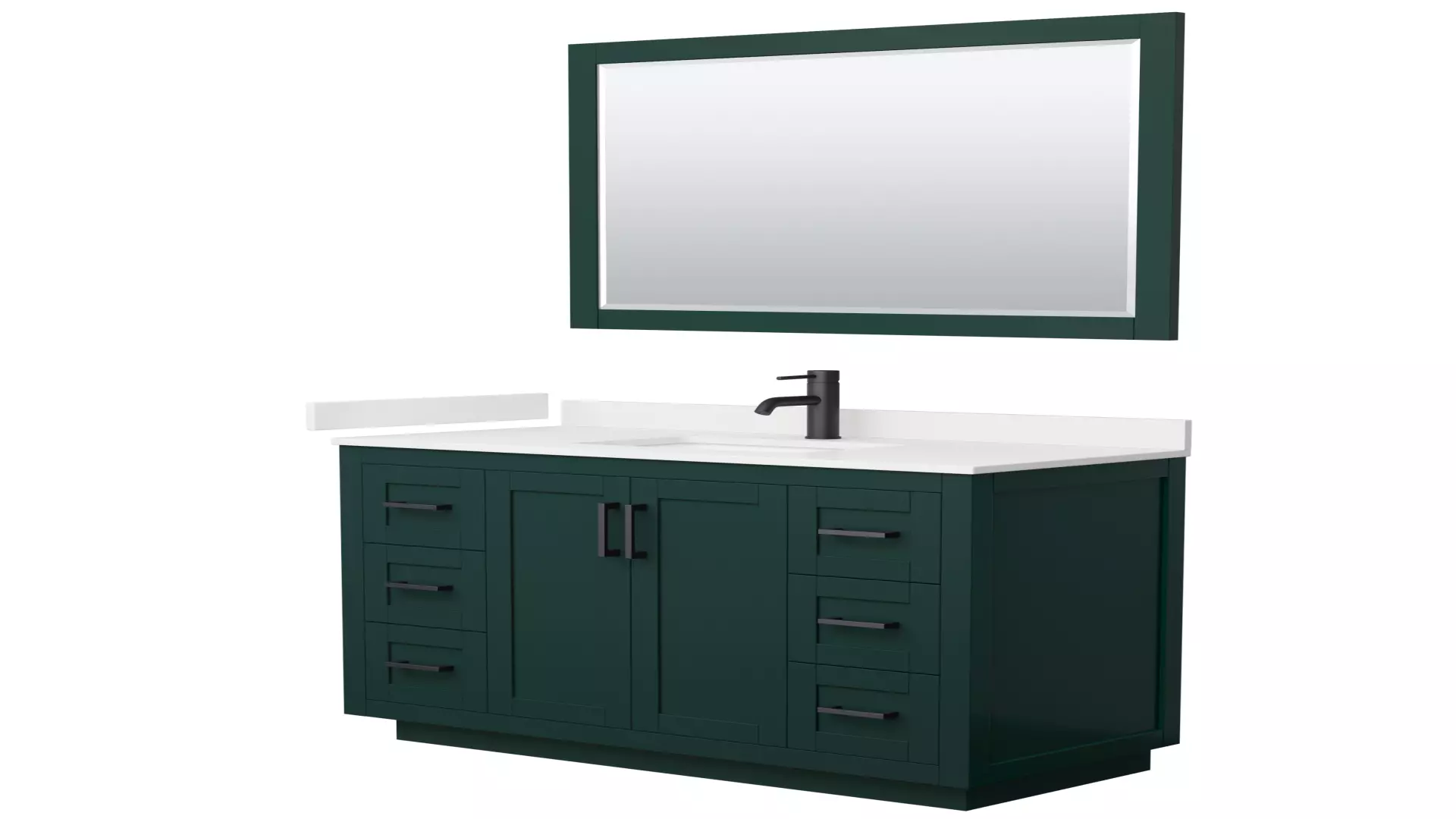 Miranda 48 Inch Single Bathroom Vanity in Green, White Quartz Countertop, Undermount Square Sink (1-Hole), Matte Black Trim, 46 Inch Mirror material