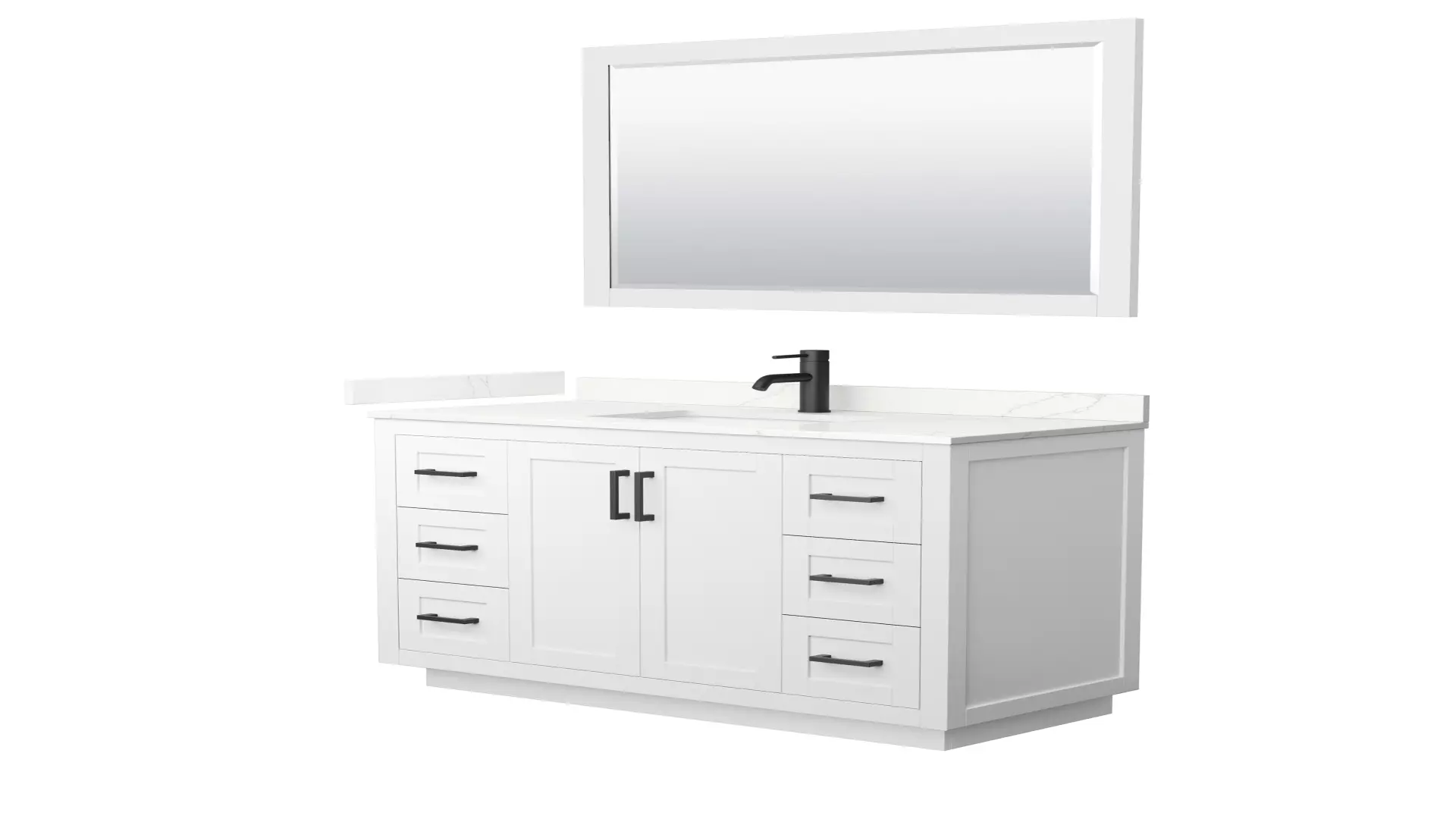Miranda 48 Inch Single Bathroom Vanity in White, Giotto Quartz Countertop, Undermount Square Sink (1-Hole), Matte Black Trim, 46 Inch Mirror material