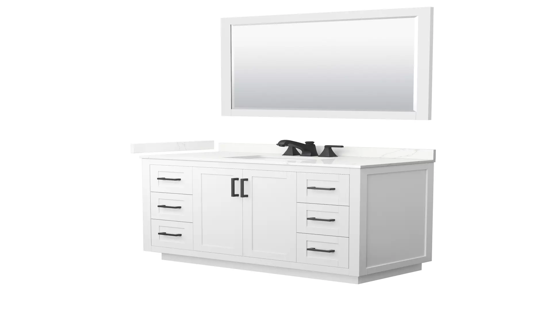 Miranda 48 Inch Single Bathroom Vanity in White, Giotto Quartz Countertop, Undermount Square Sink (3-Hole), Matte Black Trim, 46 Inch Mirror material