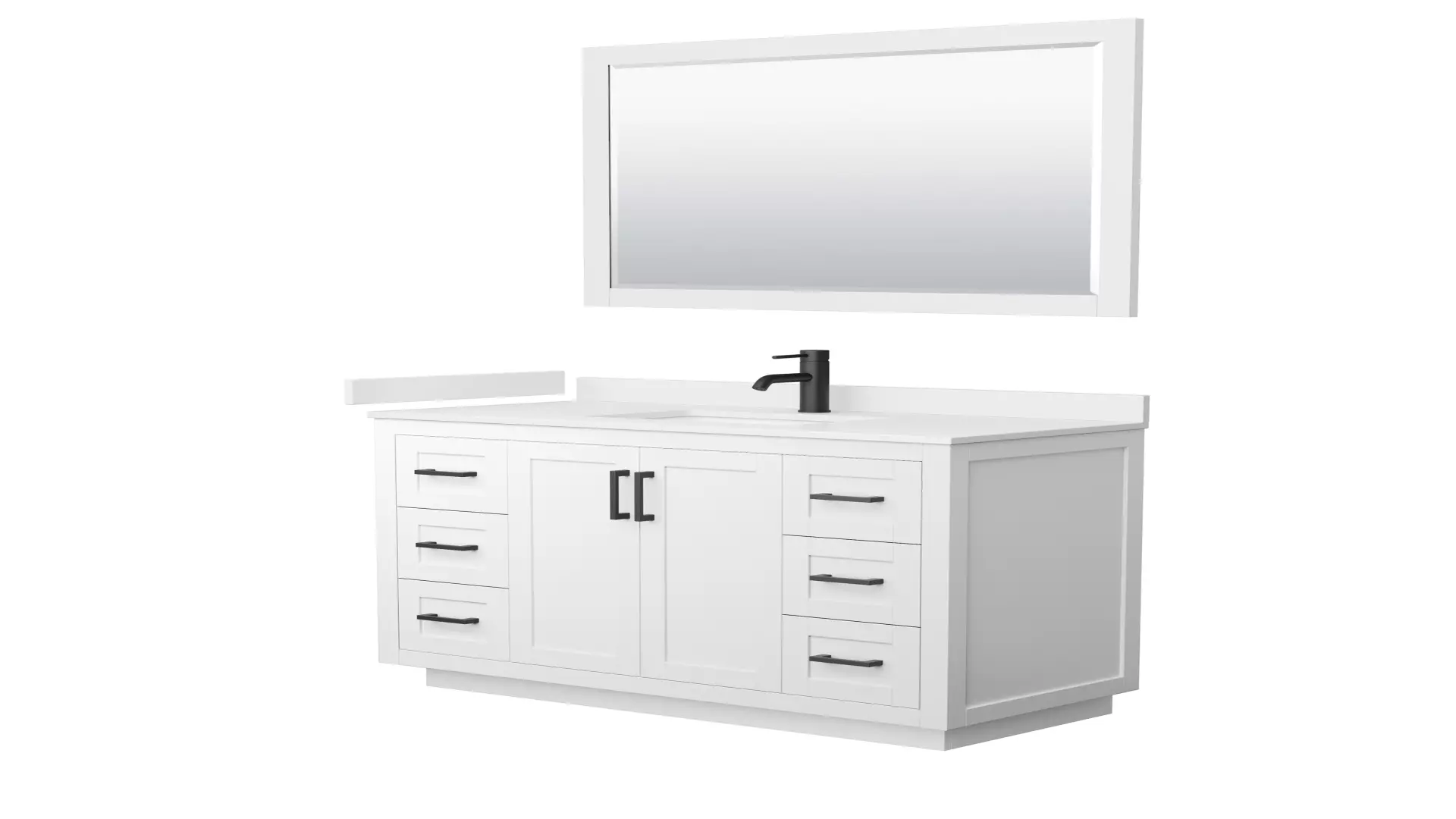 Miranda 48 Inch Single Bathroom Vanity in White, White Quartz Countertop, Undermount Square Sink (1-Hole), Matte Black Trim, 46 Inch Mirror material