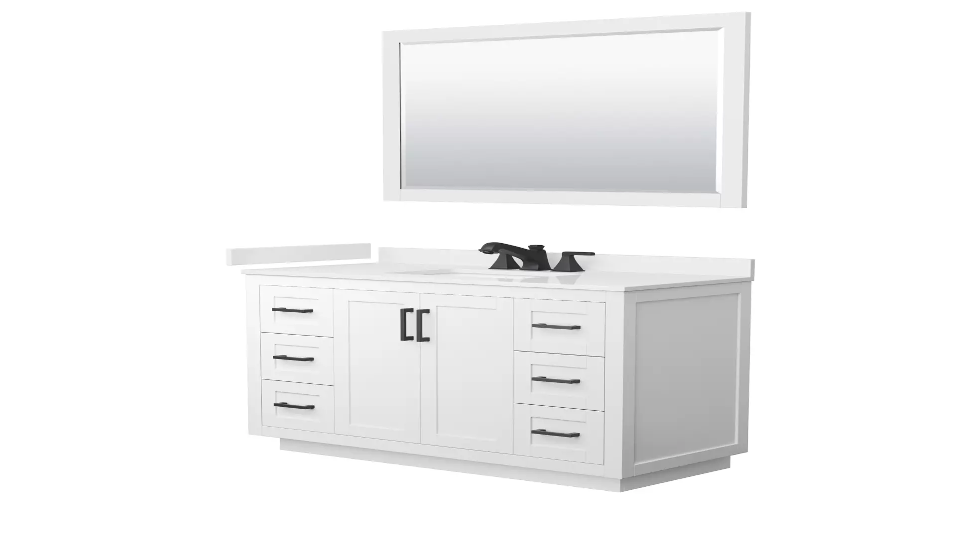 Miranda 48 Inch Single Bathroom Vanity in White, White Quartz Countertop, Undermount Square Sink (3-Hole), Matte Black Trim, 46 Inch Mirror material