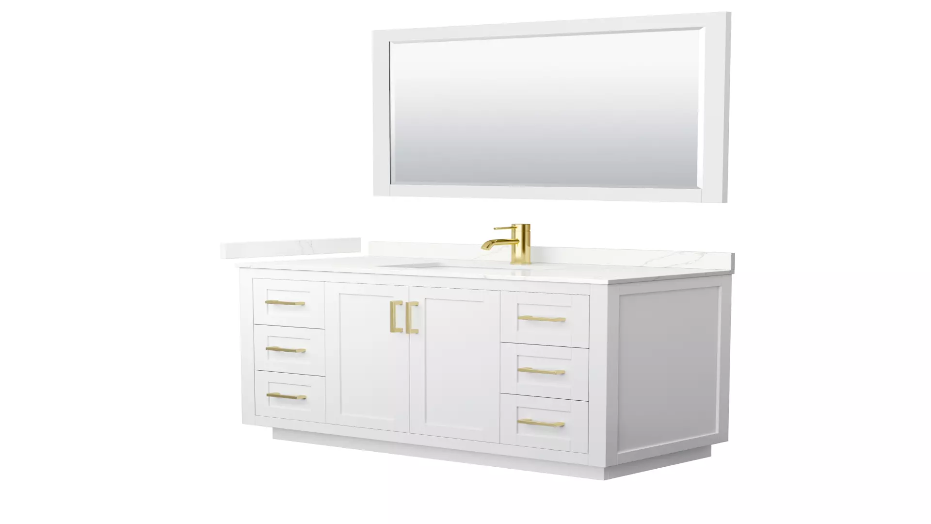 Miranda 48 Inch Single Bathroom Vanity in White, Giotto Quartz Countertop, Undermount Square Sink (1-Hole), Brushed Gold Trim, 46 Inch Mirror material