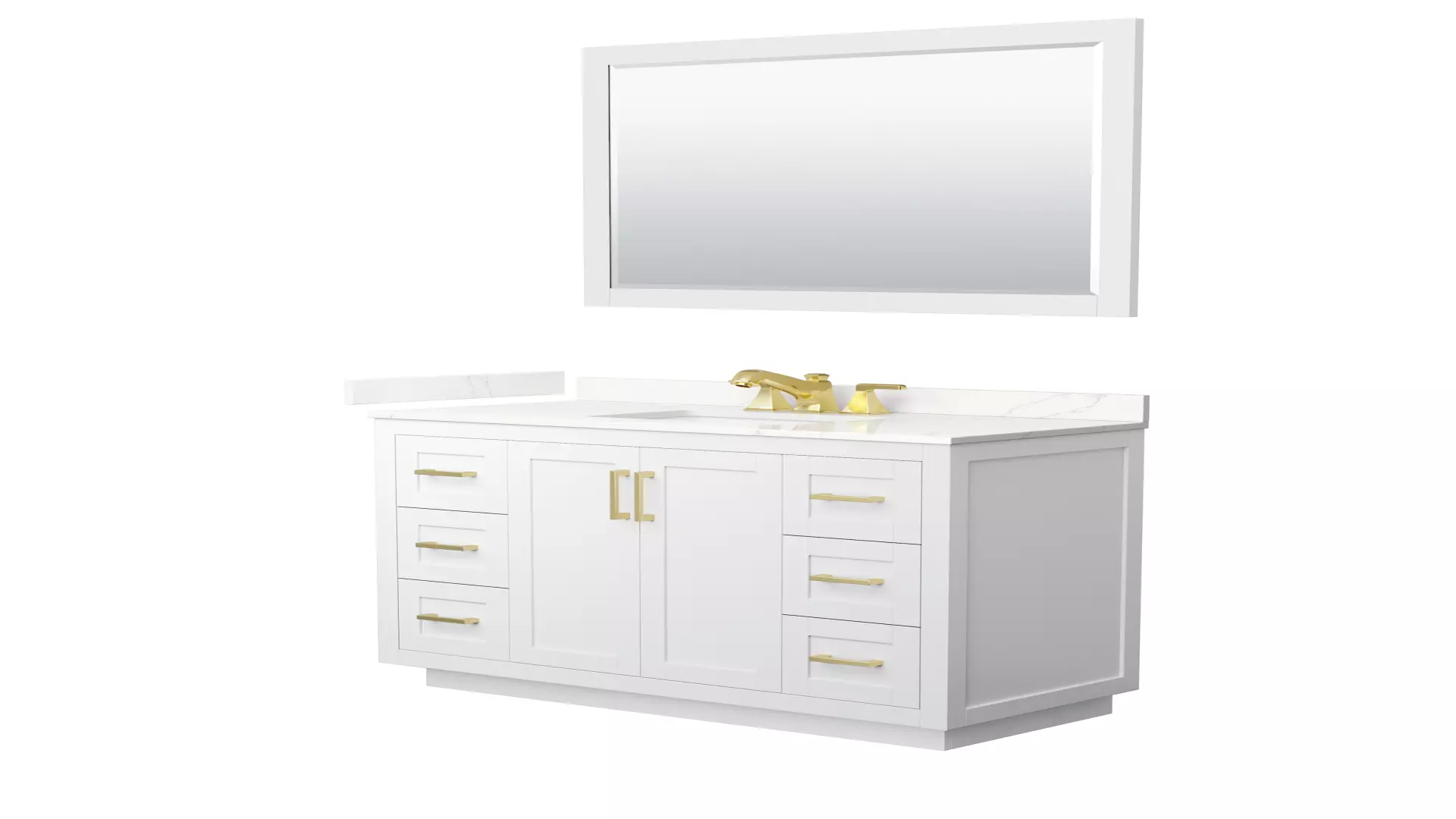 Miranda 48 Inch Single Bathroom Vanity in White, Giotto Quartz Countertop, Undermount Square Sink (3-Hole), Brushed Gold Trim, 46 Inch Mirror material