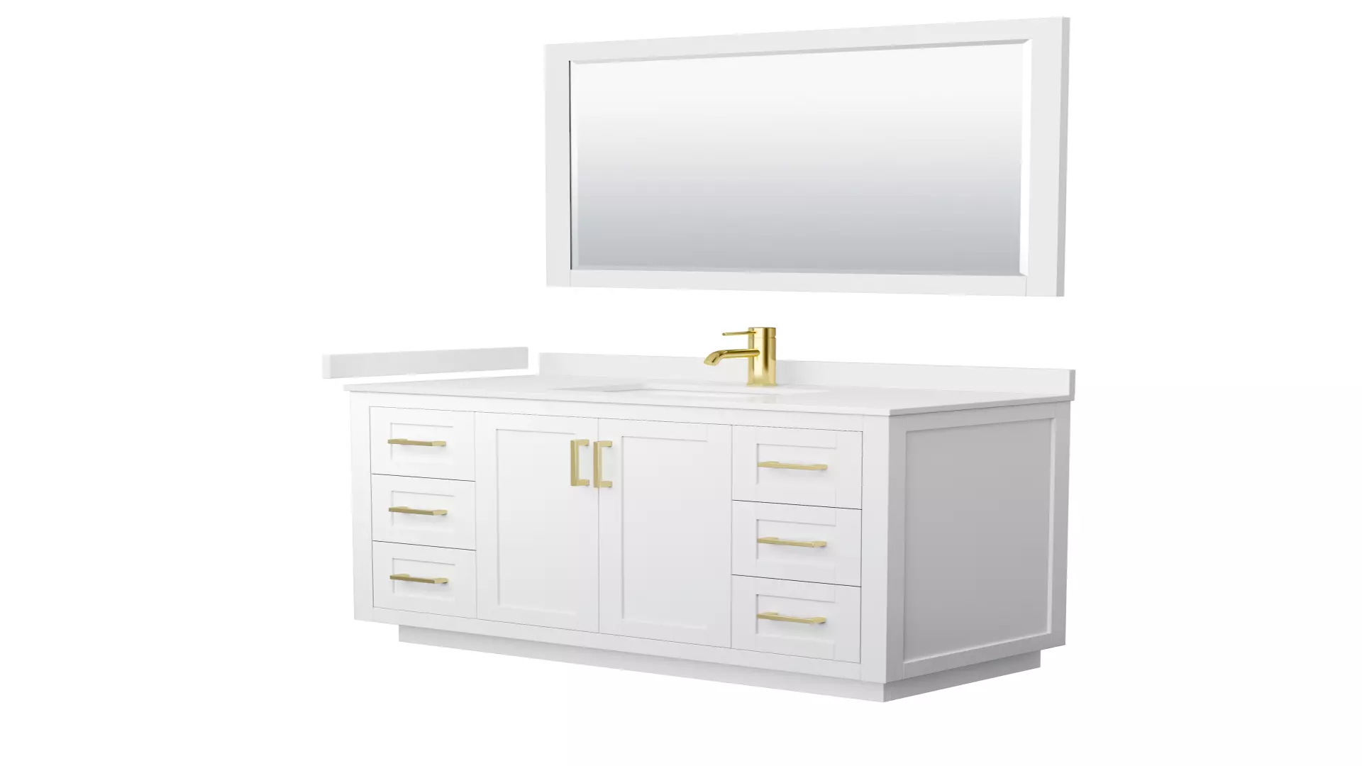 Miranda 48 Inch Single Bathroom Vanity in White, White Quartz Countertop, Undermount Square Sink (1-Hole), Brushed Gold Trim, 46 Inch Mirror material