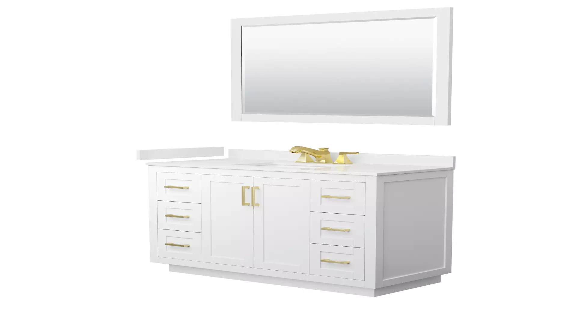 Miranda 48 Inch Single Bathroom Vanity in White, White Quartz Countertop, Undermount Square Sink (3-Hole), Brushed Gold Trim, 46 Inch Mirror material