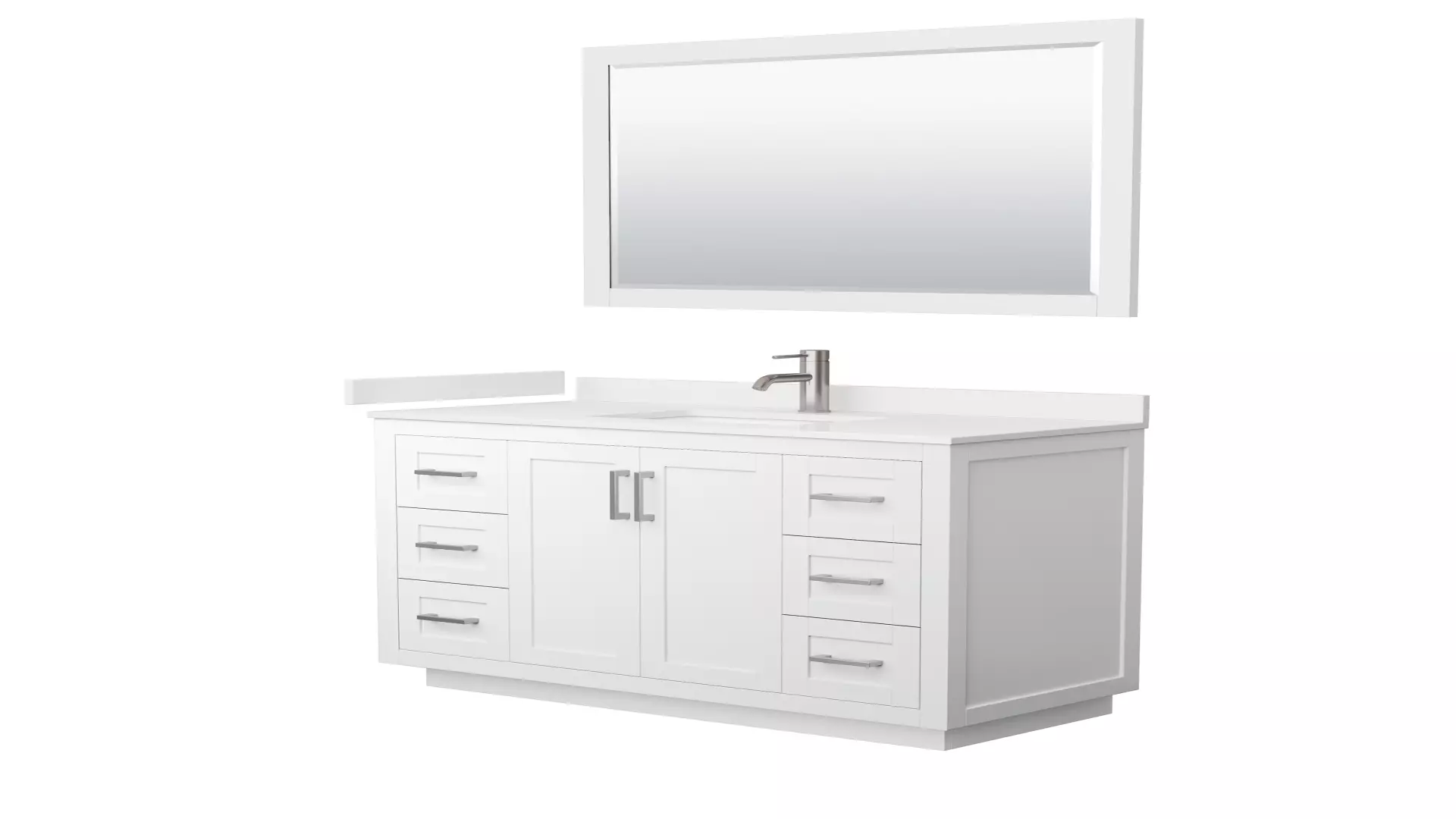 Miranda 48 Inch Single Bathroom Vanity in White, White Quartz Countertop, Undermount Square Sink (1-Hole), Brushed Nickel Trim, 46 Inch Mirror material