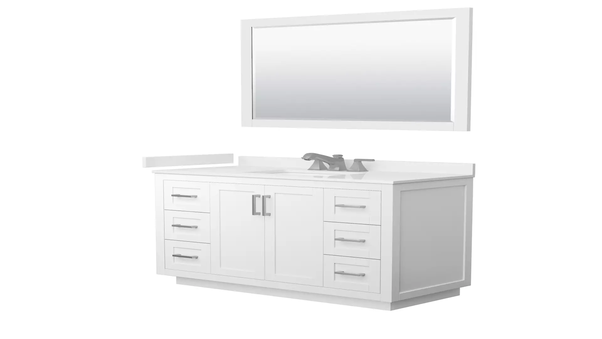 Miranda 48 Inch Single Bathroom Vanity in White, White Quartz Countertop, Undermount Square Sink (3-Hole), Brushed Nickel Trim, 46 Inch Mirror material