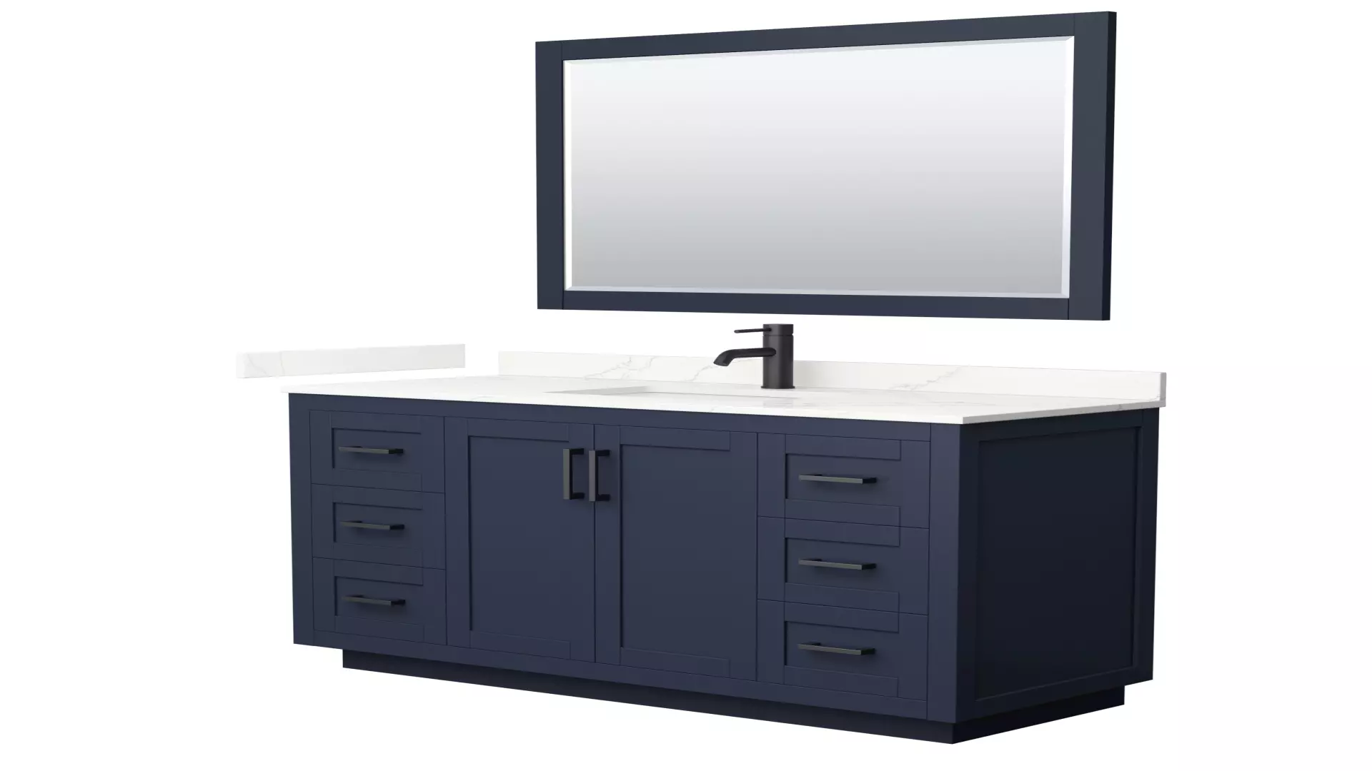 Miranda 54 Inch Single Bathroom Vanity in Dark Blue, Giotto Quartz Countertop, Undermount Square Sink (1-Hole), Matte Black Trim, 46 Inch Mirror material