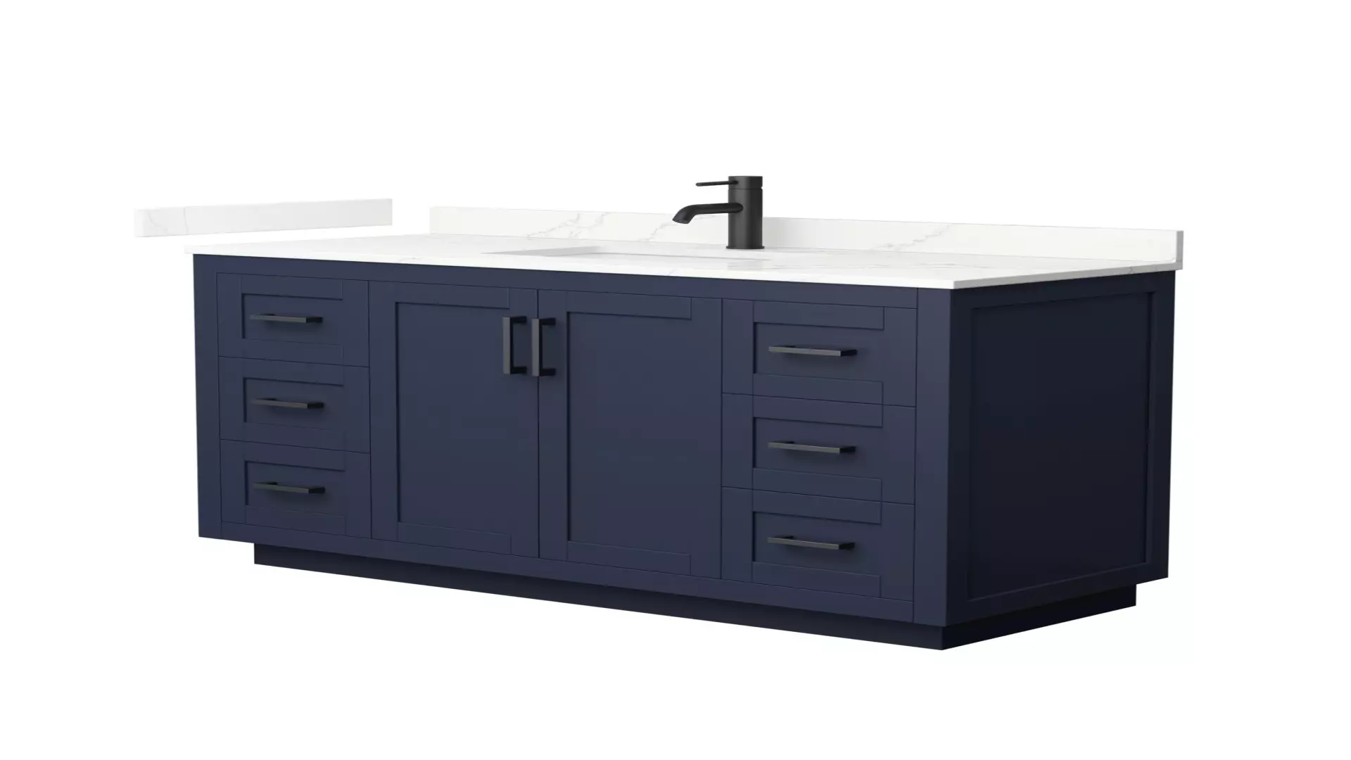 Miranda 54 Inch Single Bathroom Vanity in Dark Blue, Giotto Quartz Countertop, Undermount Square Sink (1-Hole), Matte Black Trim material