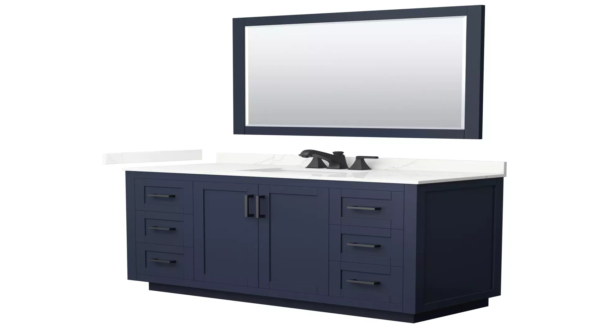 Miranda 54 Inch Single Bathroom Vanity in Dark Blue, Giotto Quartz Countertop, Undermount Square Sink (3-Hole), Matte Black Trim, 46 Inch Mirror material