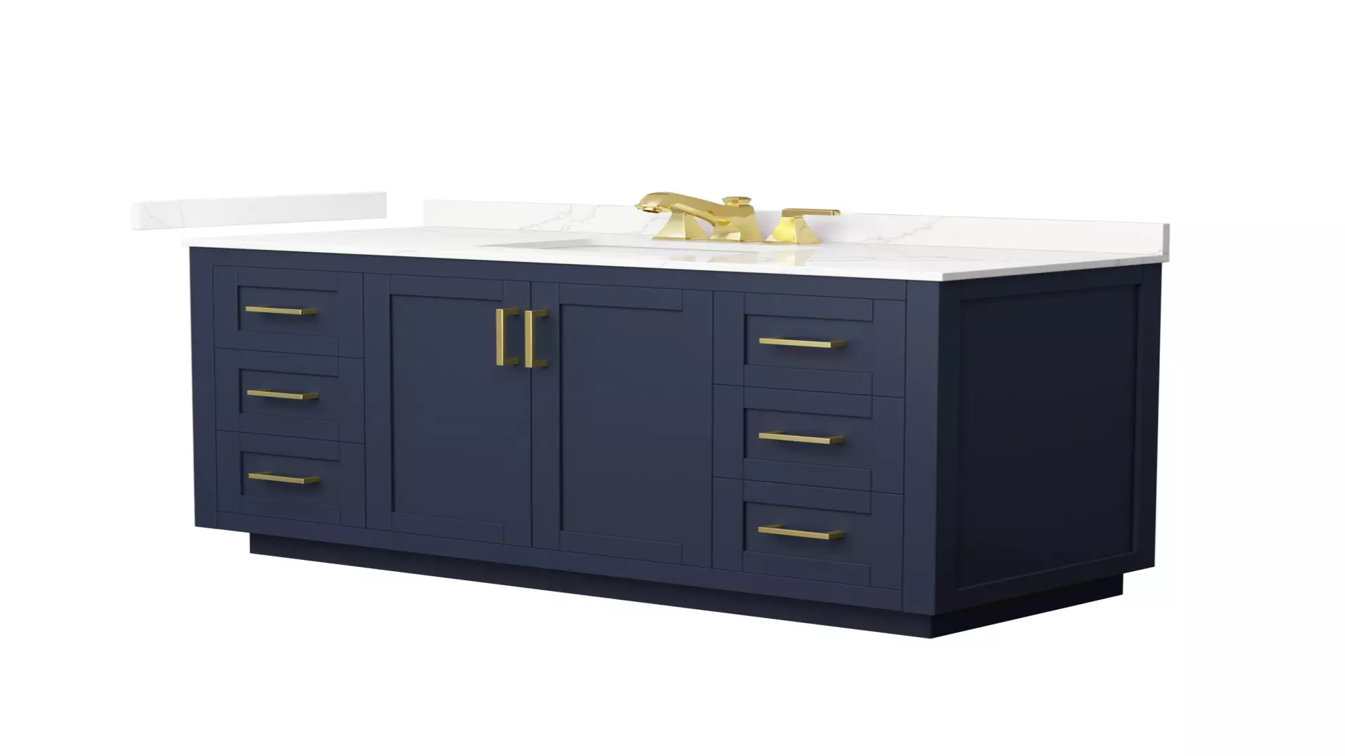Miranda 54 Inch Single Bathroom Vanity in Dark Blue, Giotto Quartz Countertop, Undermount Square Sink (3-Hole), Brushed Gold Trim material