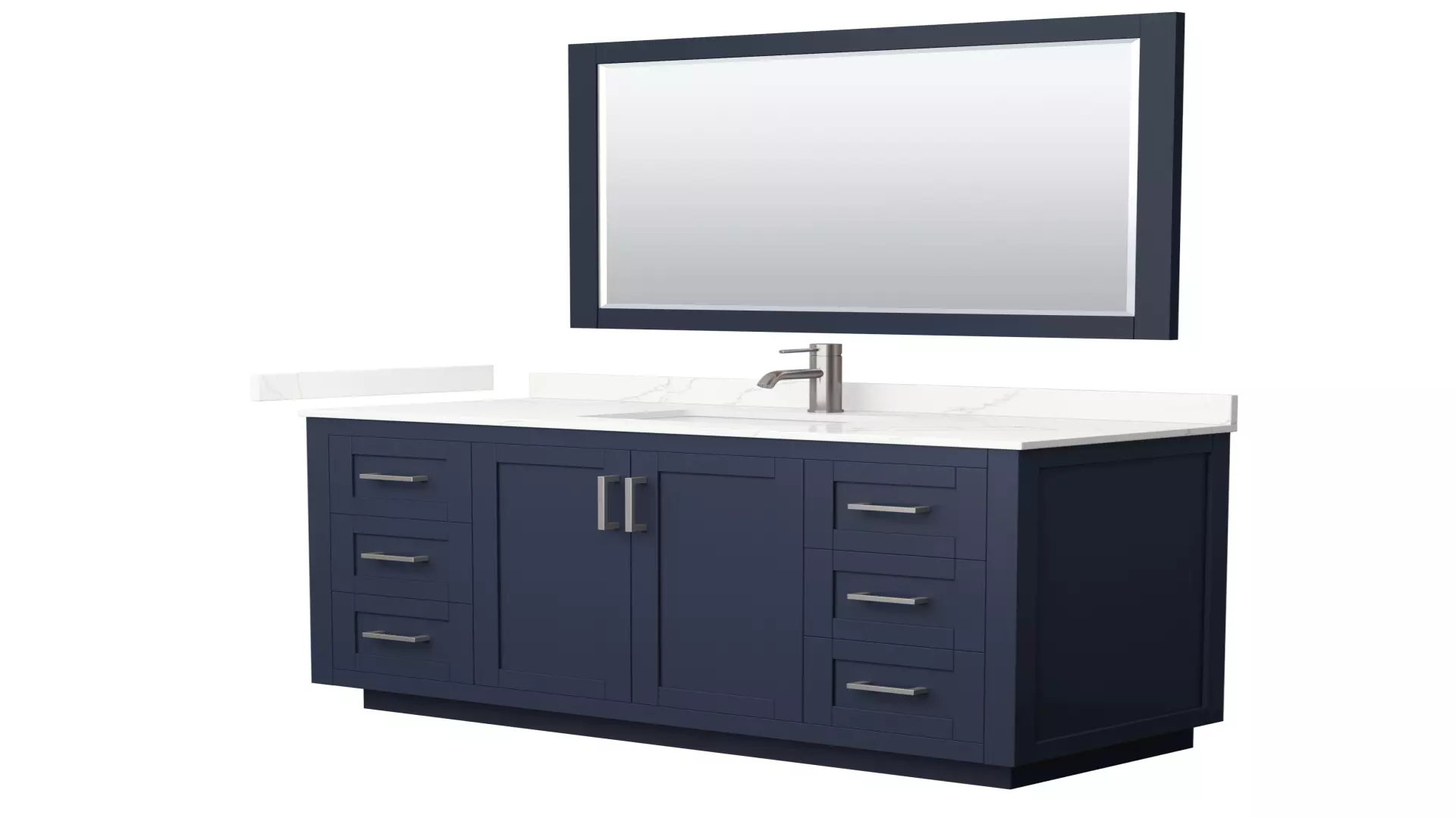 Miranda 54 Inch Single Bathroom Vanity in Dark Blue, Giotto Quartz Countertop, Undermount Square Sink (1-Hole), Brushed Nickel Trim, 46 Inch Mirror material