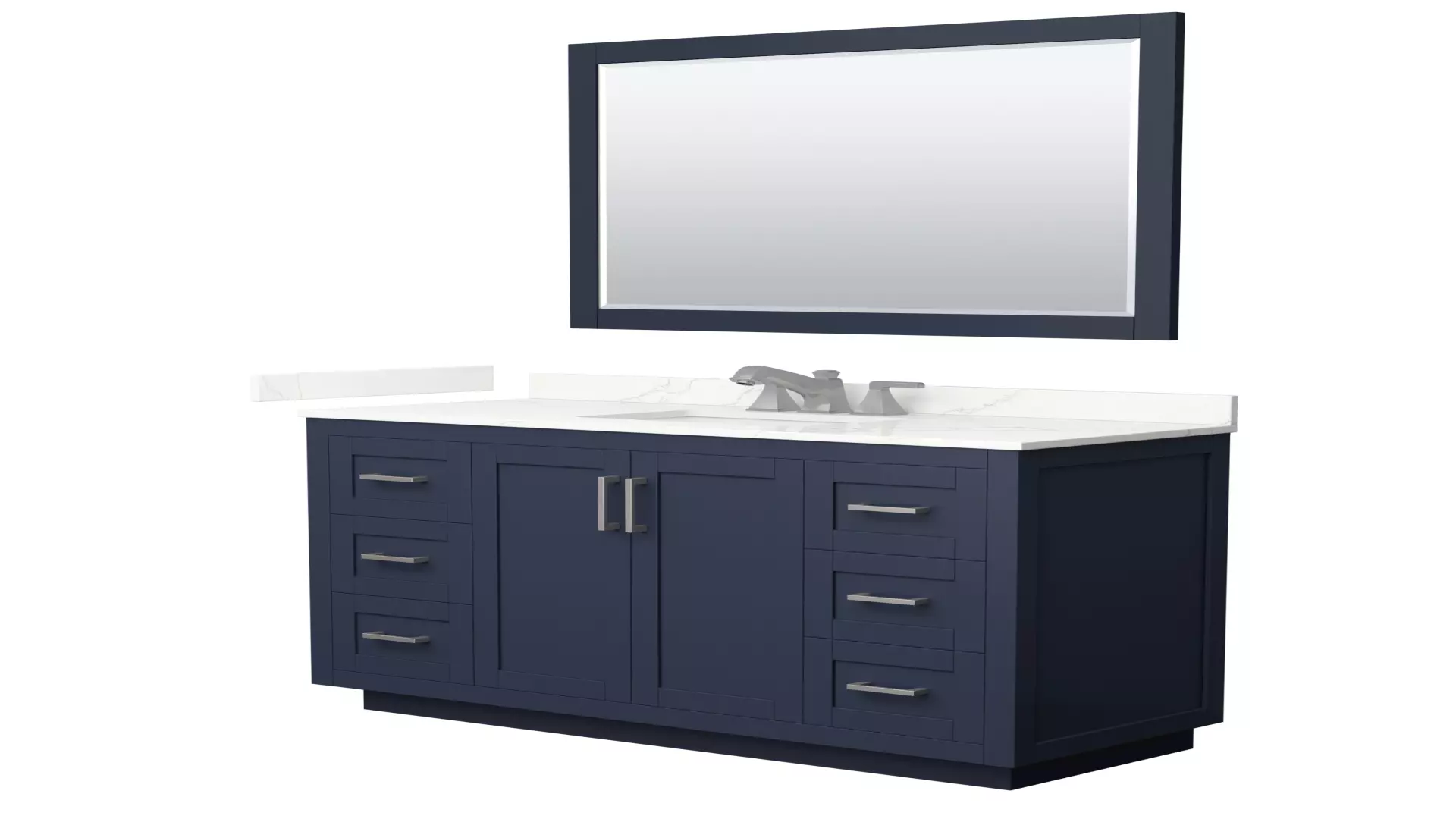 Miranda 54 Inch Single Bathroom Vanity in Dark Blue, Giotto Quartz Countertop, Undermount Square Sink (3-Hole), Brushed Nickel Trim, 46 Inch Mirror material