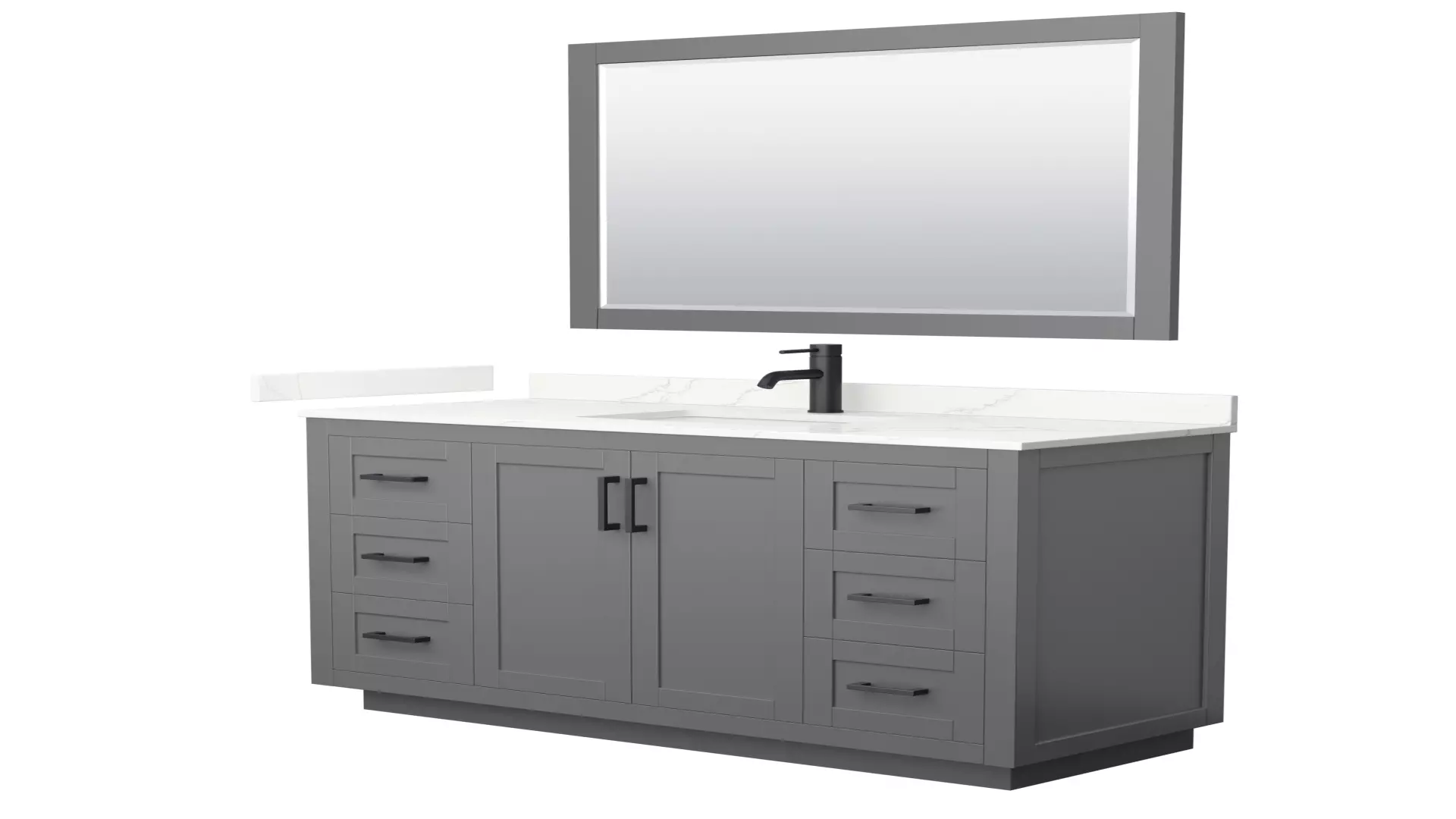Miranda 54 Inch Single Bathroom Vanity in Dark Gray, Giotto Quartz Countertop, Undermount Square Sink (1-Hole), Matte Black Trim, 46 Inch Mirror material