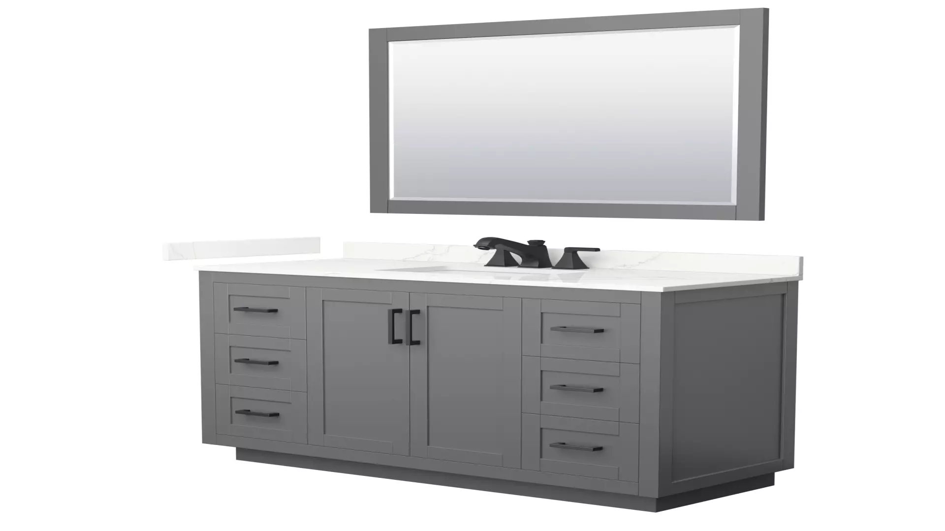 Miranda 54 Inch Single Bathroom Vanity in Dark Gray, Giotto Quartz Countertop, Undermount Square Sink (3-Hole), Matte Black Trim, 46 Inch Mirror material