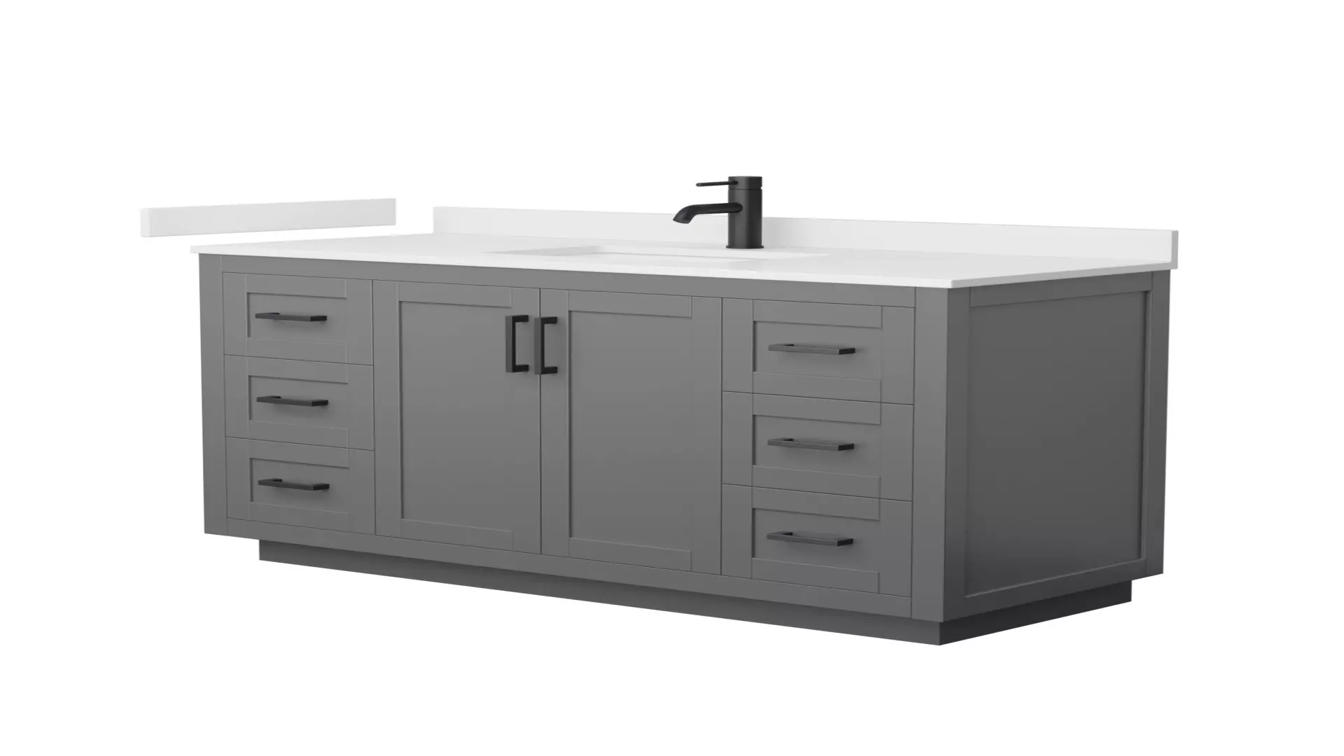 Miranda 54 Inch Single Bathroom Vanity in Dark Gray, White Quartz Countertop, Undermount Square Sink (1-Hole), Matte Black Trim material