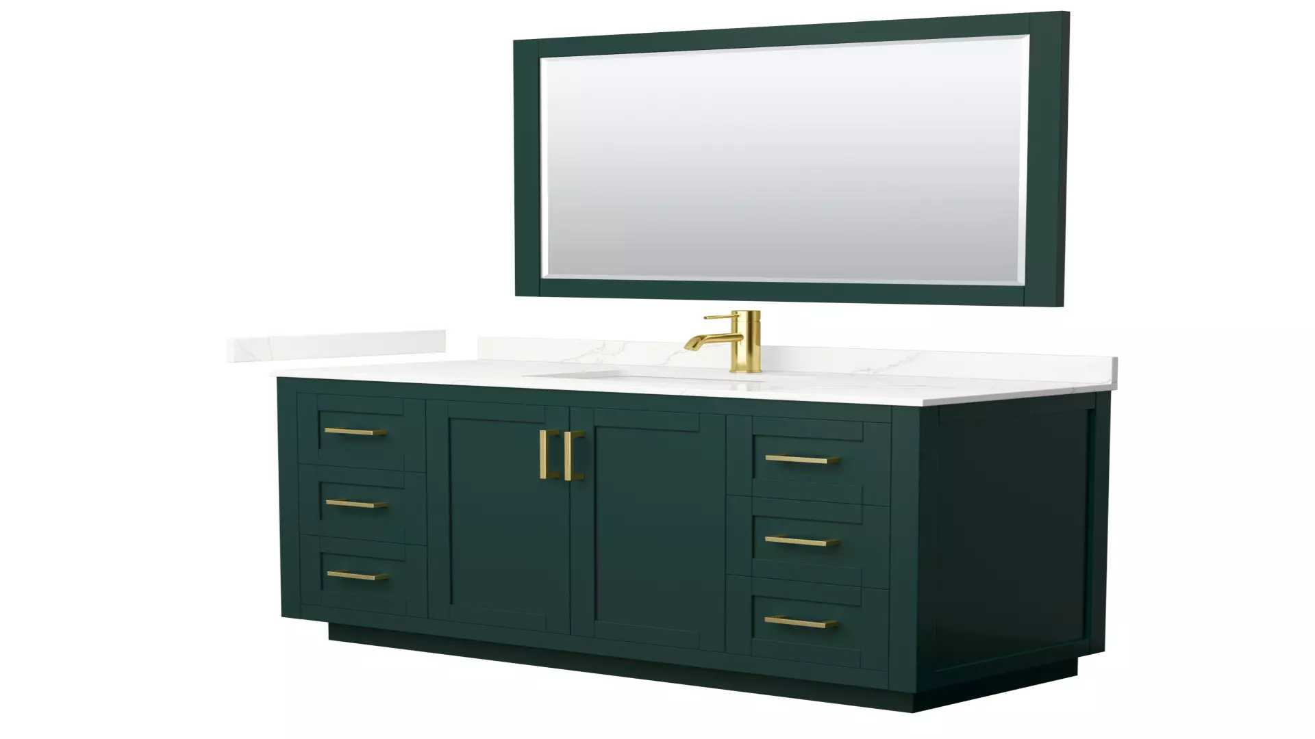Miranda 54 Inch Single Bathroom Vanity in Green, Giotto Quartz Countertop, Undermount Square Sink (1-Hole), Brushed Gold Trim, 46 Inch Mirror material