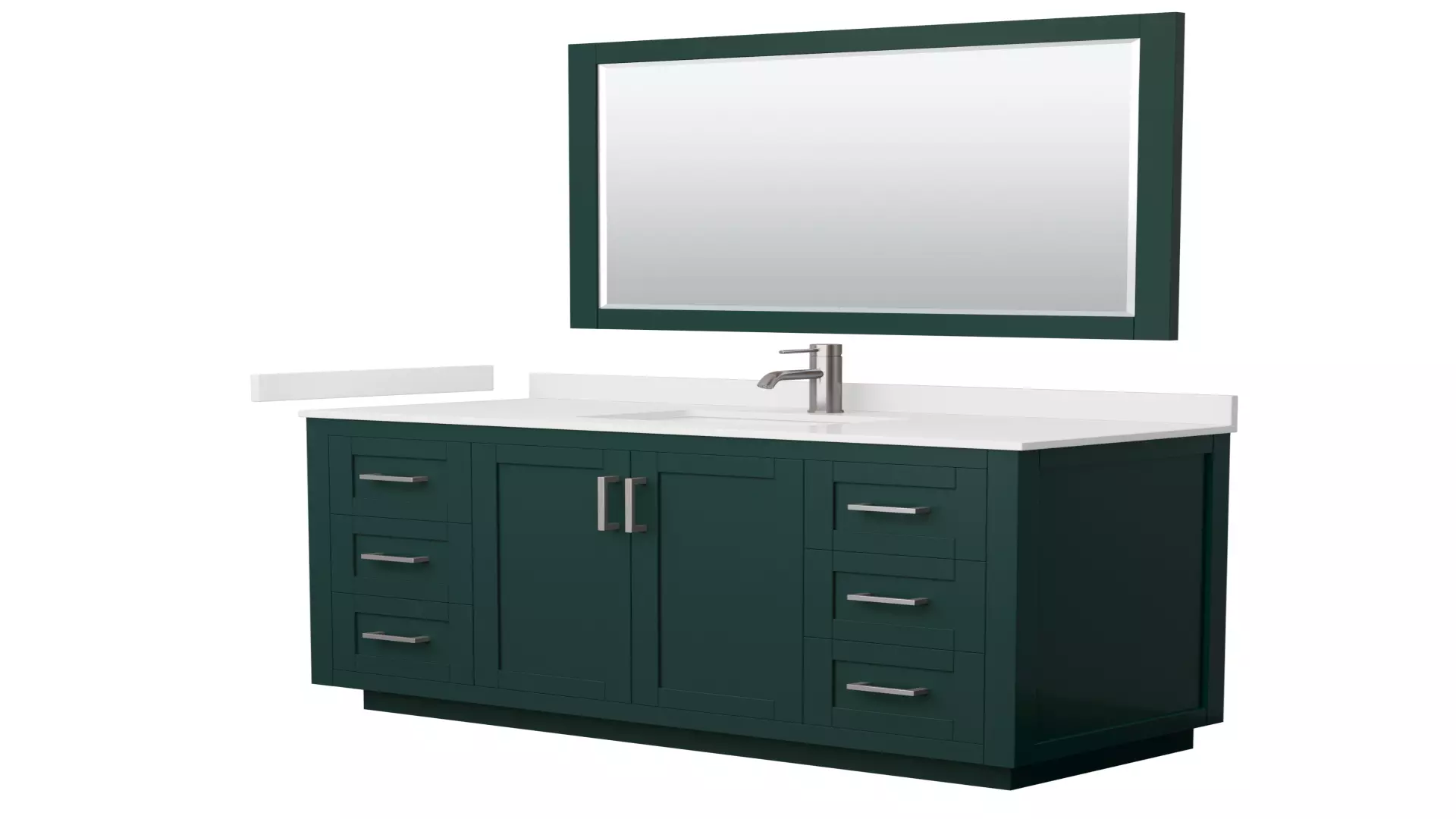 Miranda 54 Inch Single Bathroom Vanity in Green, White Quartz Countertop, Undermount Square Sink (1-Hole), Brushed Nickel Trim, 46 Inch Mirror material