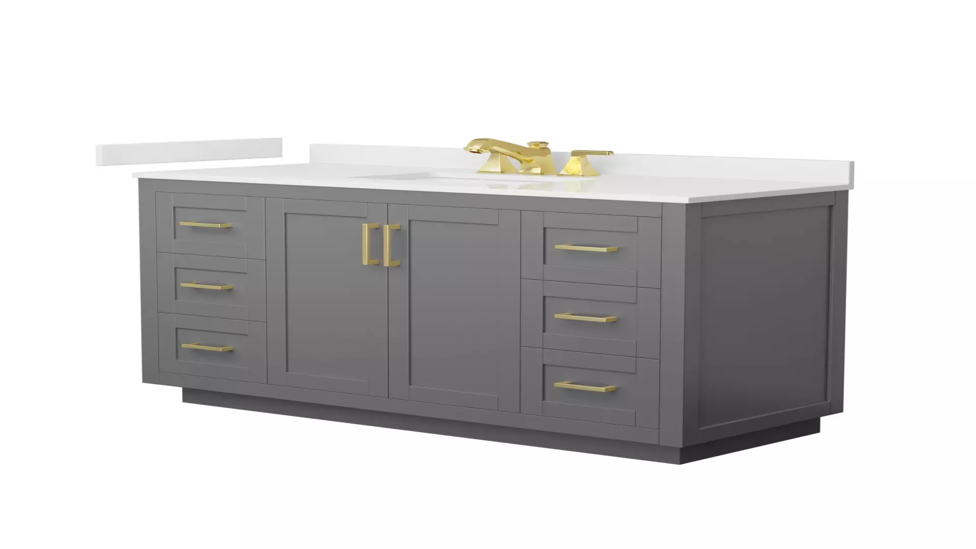 Miranda 54 Inch Single Bathroom Vanity in Dark Gray, White Quartz Countertop, Undermount Square Sink (3-Hole), Brushed Gold Trim material