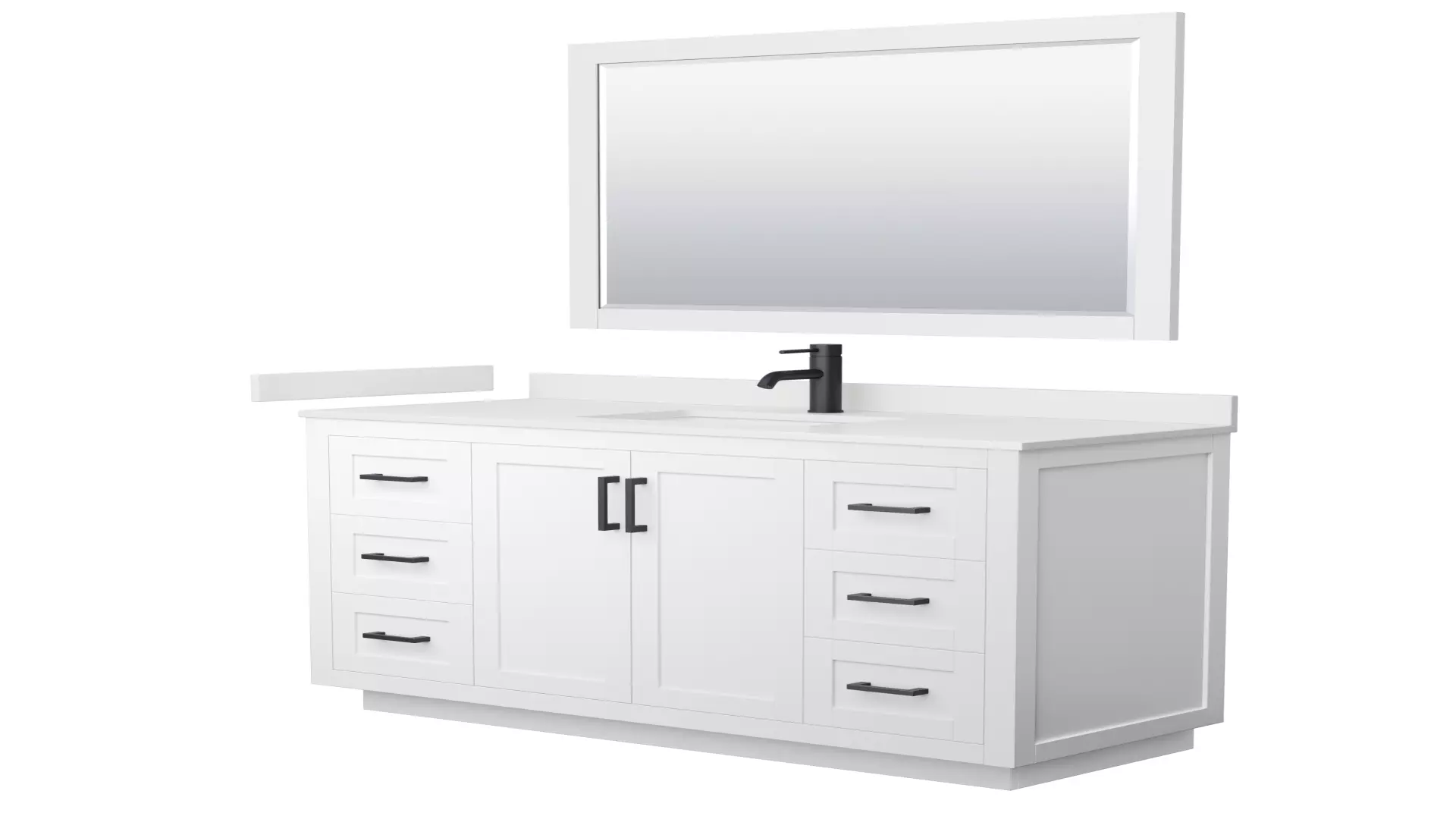 Miranda 54 Inch Single Bathroom Vanity in White, White Quartz Countertop, Undermount Square Sink (1-Hole), Matte Black Trim, 46 Inch Mirror material