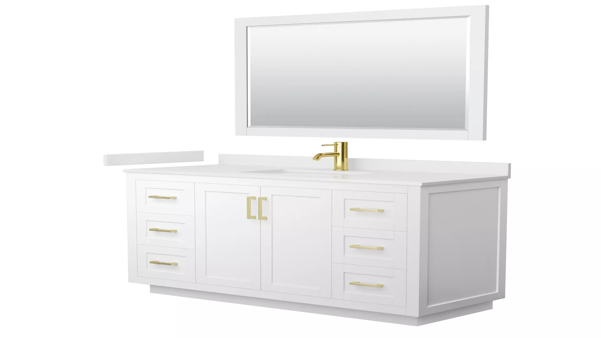 Miranda 54 Inch Single Bathroom Vanity in White, White Quartz Countertop, Undermount Square Sink (1-Hole), Brushed Gold Trim, 46 Inch Mirror material