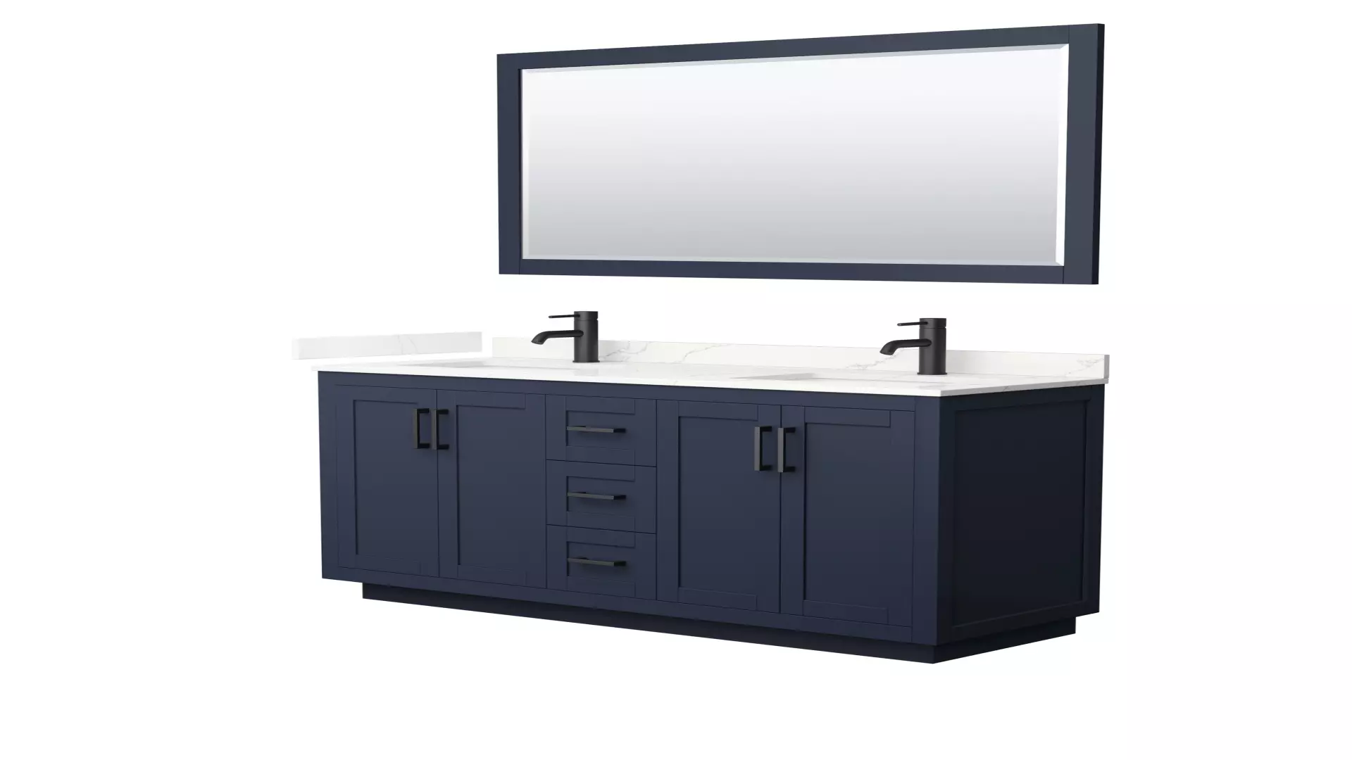 Miranda 60 Inch Double Bathroom Vanity in Dark Blue, Giotto Quartz Countertop, Undermount Square Sinks (1-Hole), Matte Black Trim, 58 Inch Mirror material