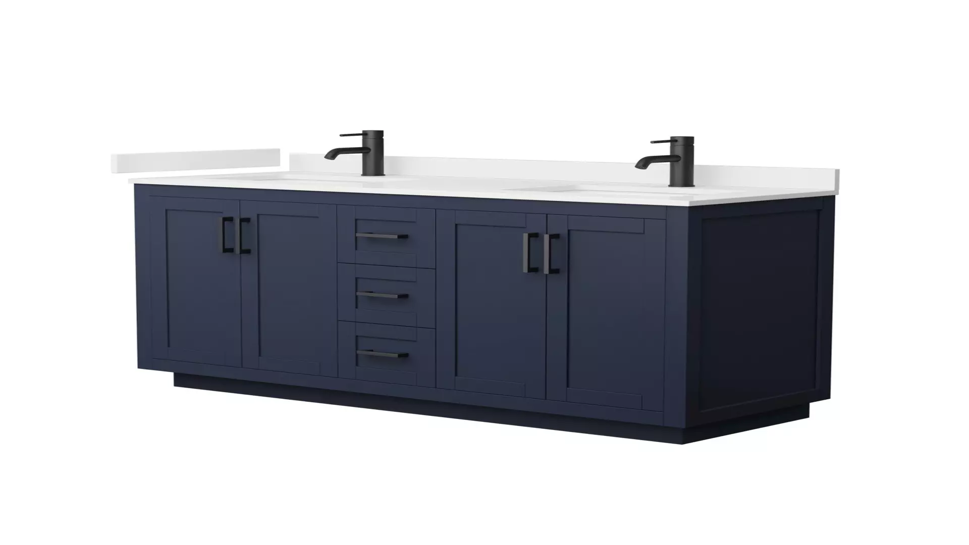 Miranda 60 Inch Double Bathroom Vanity in Dark Blue, White Quartz Countertop, Undermount Square Sinks (1-Hole), Matte Black Trim material