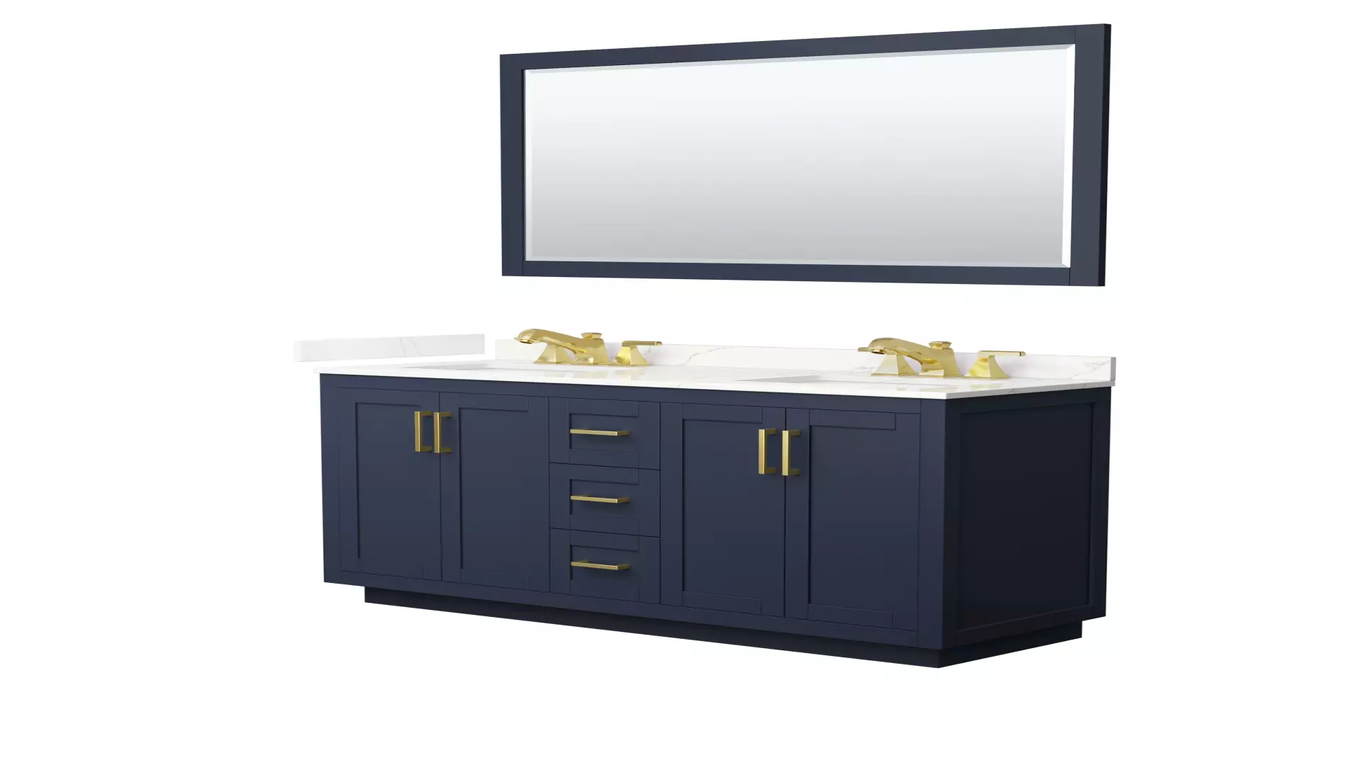 Miranda 60 Inch Double Bathroom Vanity in Dark Blue, Giotto Quartz Countertop, Undermount Square Sinks (3-Hole), Brushed Gold Trim, 58 Inch Mirror material