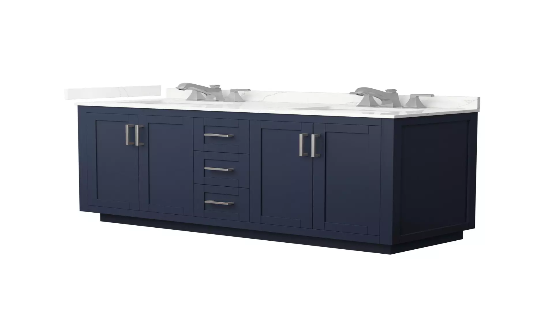 Miranda 60 Inch Double Bathroom Vanity in Dark Blue, Giotto Quartz Countertop, Undermount Square Sinks (3-Hole), Brushed Nickel Trim material