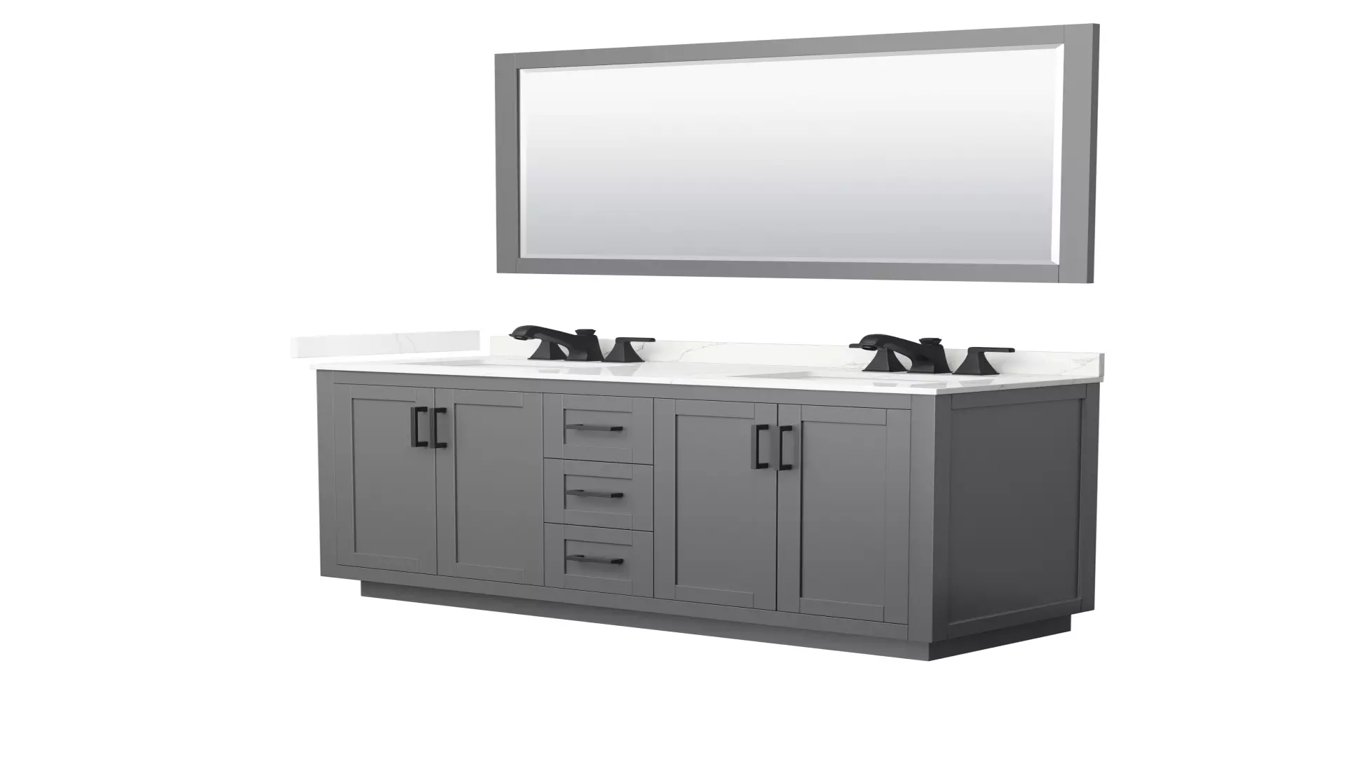 Miranda 60 Inch Double Bathroom Vanity in Dark Gray, Giotto Quartz Countertop, Undermount Square Sinks (3-Hole), Matte Black Trim, 58 Inch Mirror material