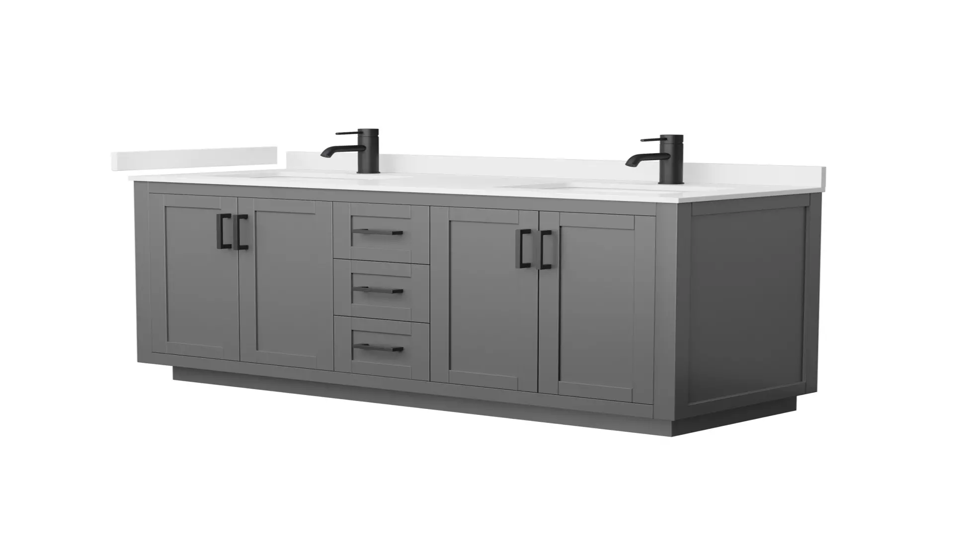 Miranda 60 Inch Double Bathroom Vanity in Dark Gray, White Quartz Countertop, Undermount Square Sinks (1-Hole), Matte Black Trim material