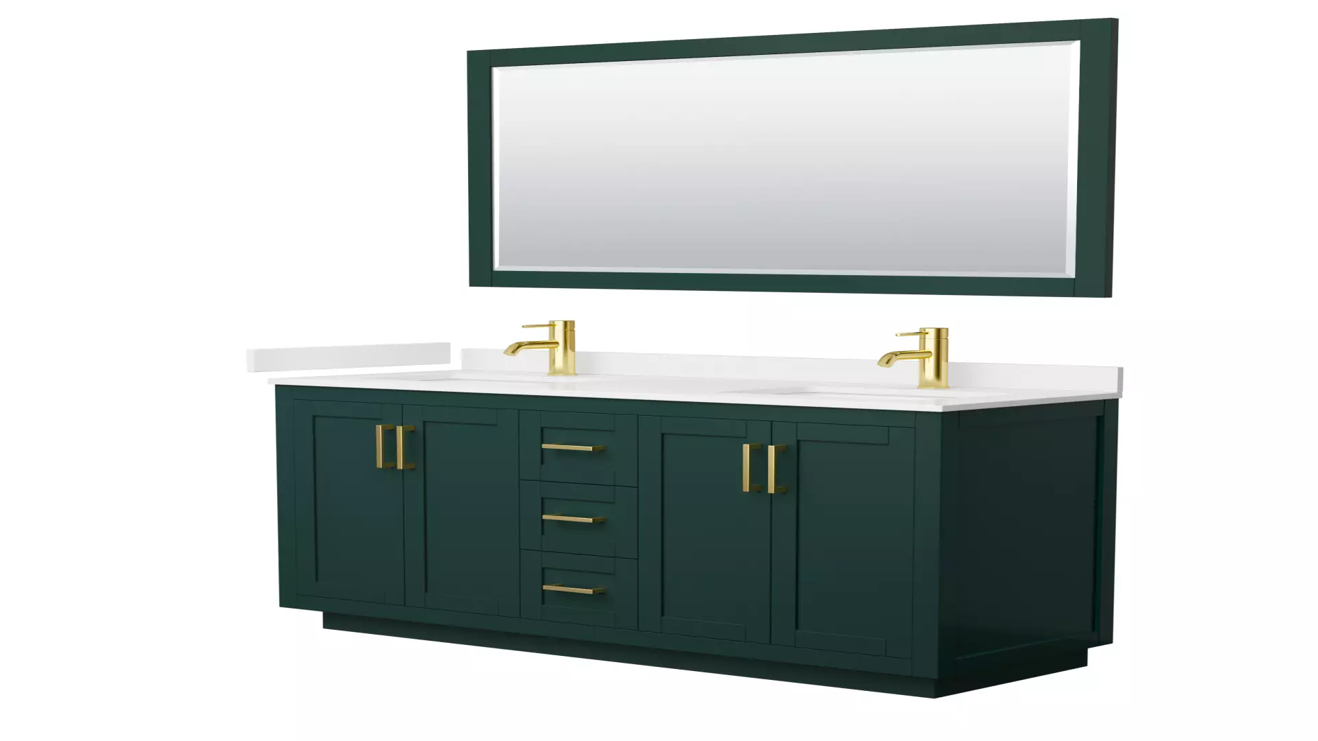 Miranda 60 Inch Double Bathroom Vanity in Green, White Quartz Countertop, Undermount Square Sinks (1-Hole), Brushed Gold Trim, 58 Inch Mirror material