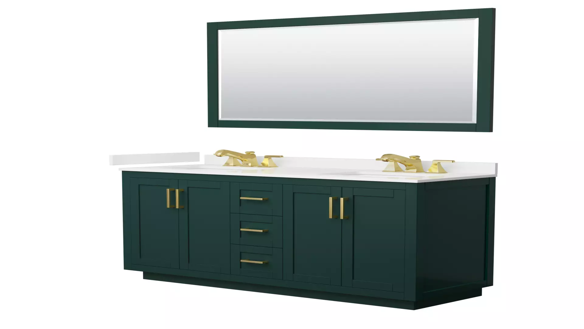 Miranda 60 Inch Double Bathroom Vanity in Green, White Quartz Countertop, Undermount Square Sinks (3-Hole), Brushed Gold Trim, 58 Inch Mirror material