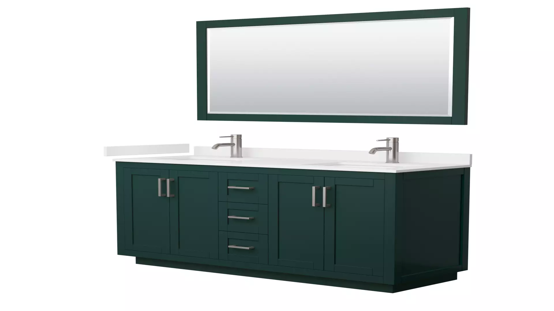Miranda 60 Inch Double Bathroom Vanity in Green, White Quartz Countertop, Undermount Square Sinks (1-Hole), Brushed Nickel Trim, 58 Inch Mirror material