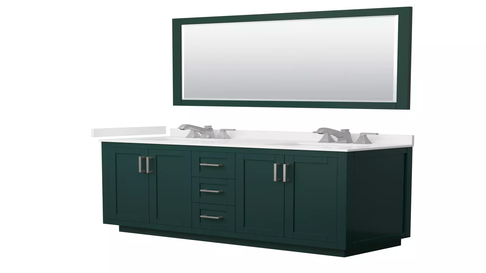 Miranda 60 Inch Double Bathroom Vanity in Green, White Quartz Countertop, Undermount Square Sinks (3-Hole), Brushed Nickel Trim, 58 Inch Mirror material