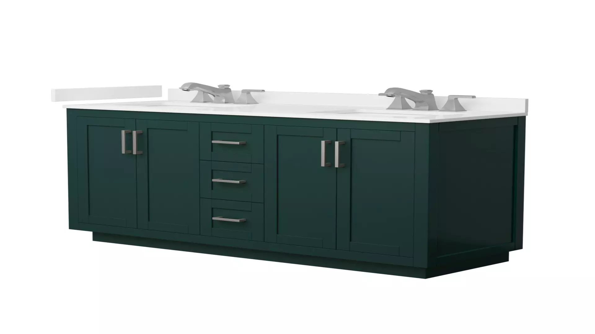 Miranda 60 Inch Double Bathroom Vanity in Green, White Quartz Countertop, Undermount Square Sinks (3-Hole), Brushed Nickel Trim material