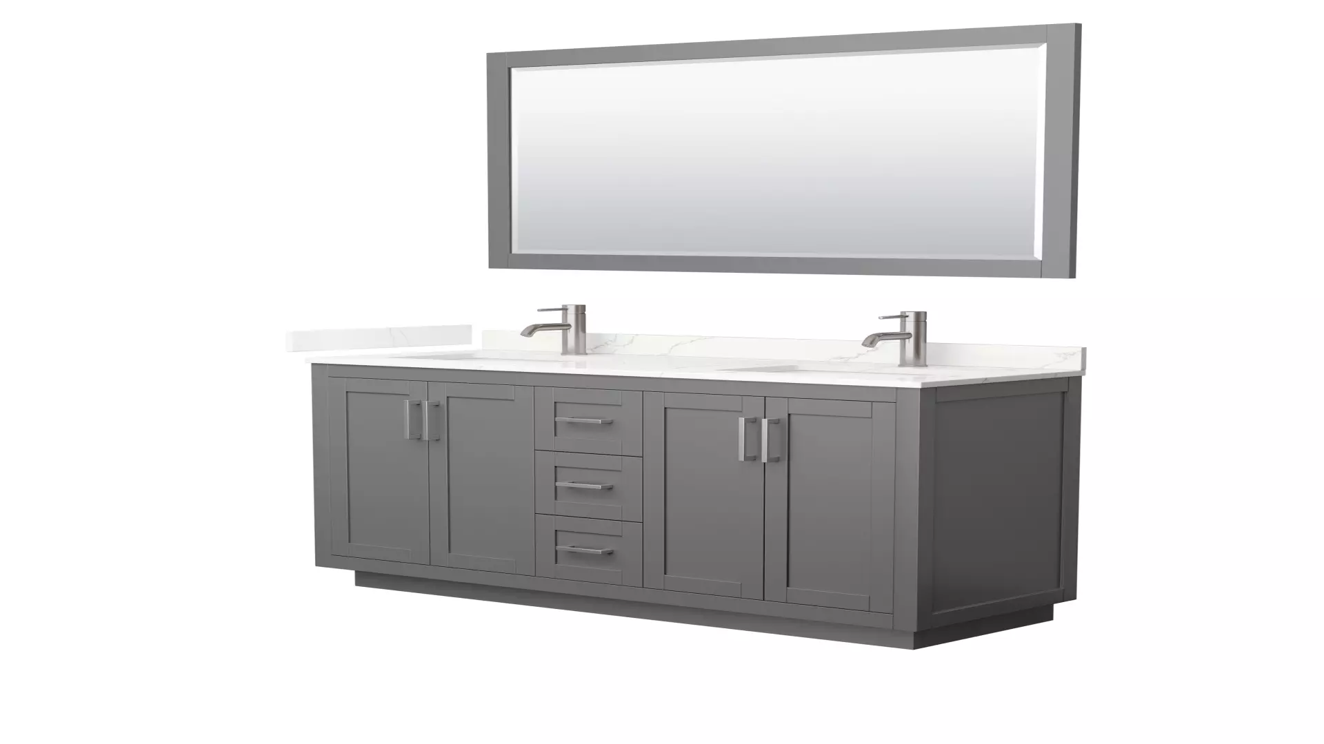 Miranda 60 Inch Double Bathroom Vanity in Dark Gray, Giotto Quartz Countertop, Undermount Square Sinks (1-Hole), Brushed Nickel Trim, 58 Inch Mirror material