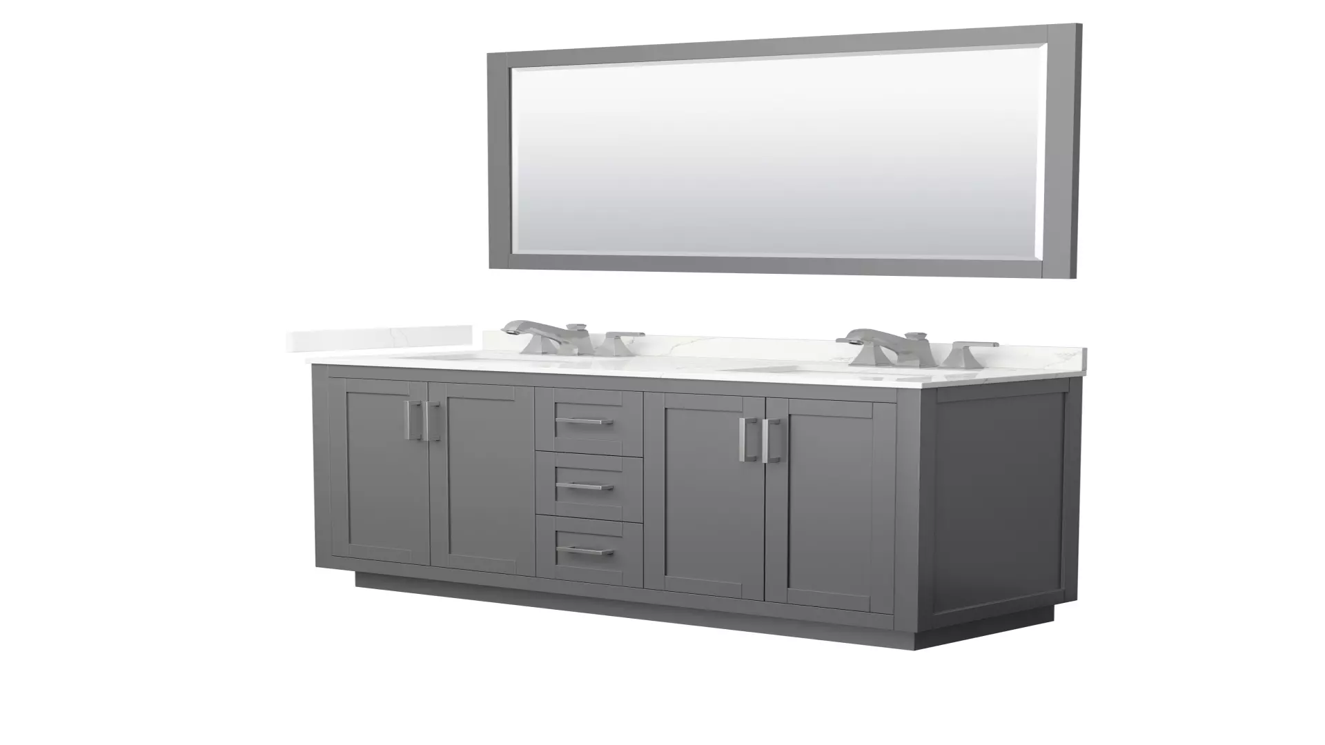 Miranda 60 Inch Double Bathroom Vanity in Dark Gray, Giotto Quartz Countertop, Undermount Square Sinks (3-Hole), Brushed Nickel Trim, 58 Inch Mirror material