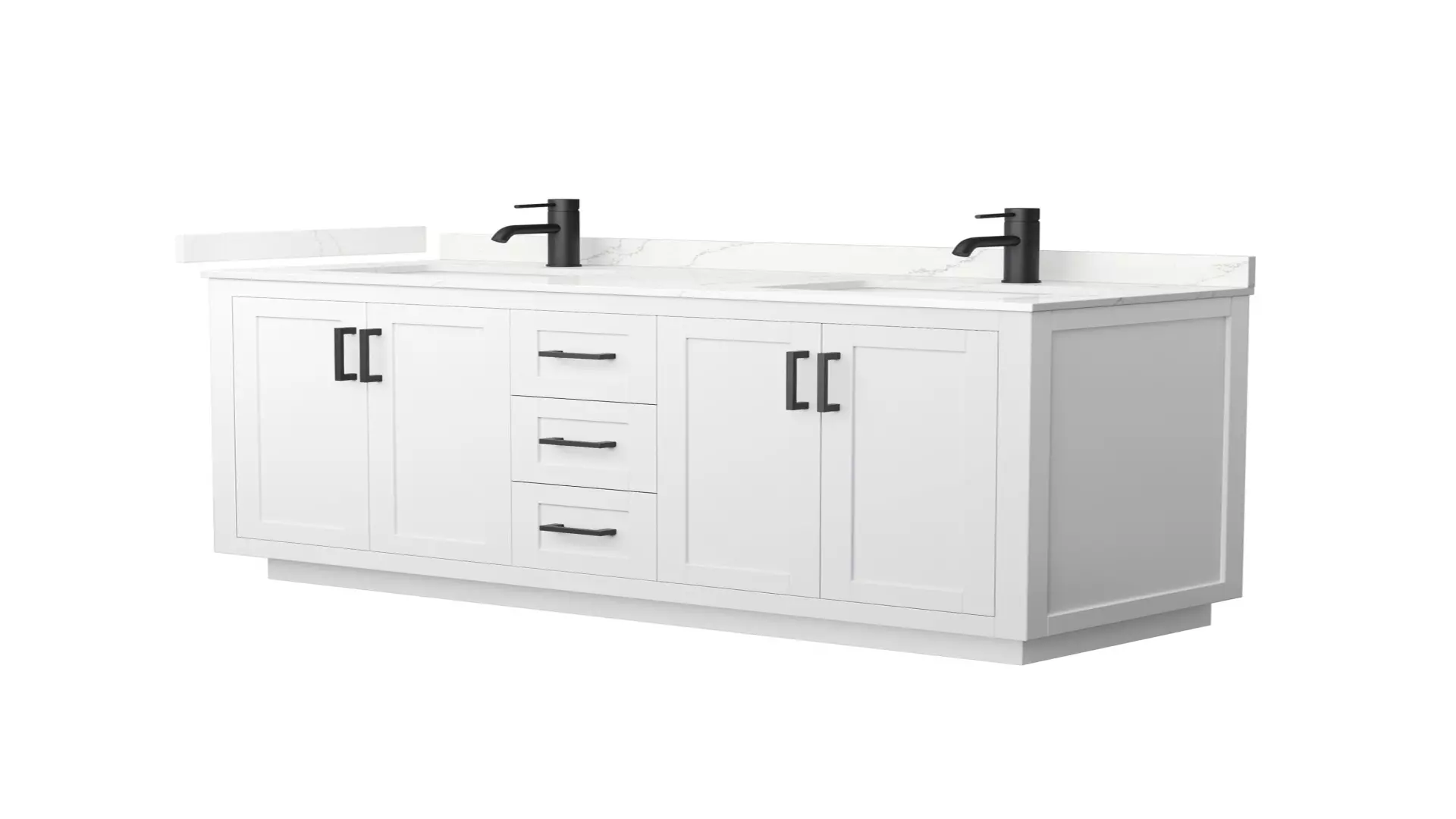 Miranda 60 Inch Double Bathroom Vanity in White, Giotto Quartz Countertop, Undermount Square Sinks (1-Hole), Matte Black Trim material