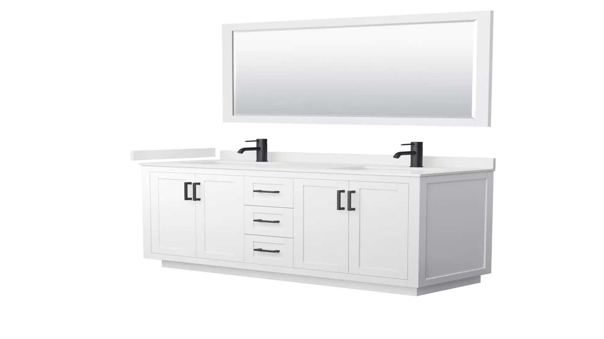 Miranda 60 Inch Double Bathroom Vanity in White, White Quartz Countertop, Undermount Square Sinks (1-Hole), Matte Black Trim, 58 Inch Mirror material