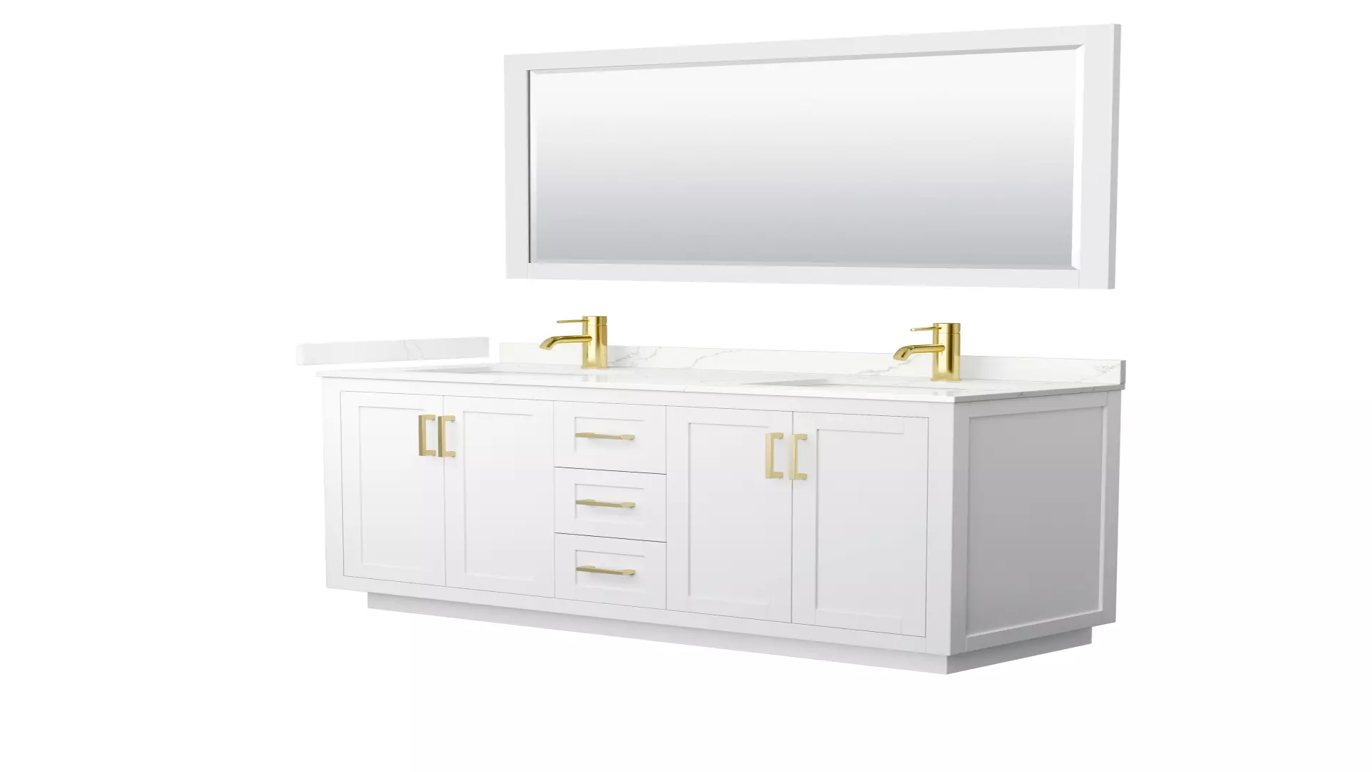 Miranda 60 Inch Double Bathroom Vanity in White, Giotto Quartz Countertop, Undermount Square Sinks (1-Hole), Brushed Gold Trim, 58 Inch Mirror material