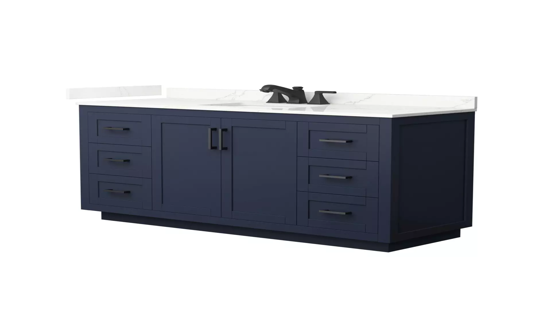 Miranda 60 Inch Single Bathroom Vanity in Dark Blue, Giotto Quartz Countertop, Undermount Square Sink (3-Hole), Matte Black Trim material