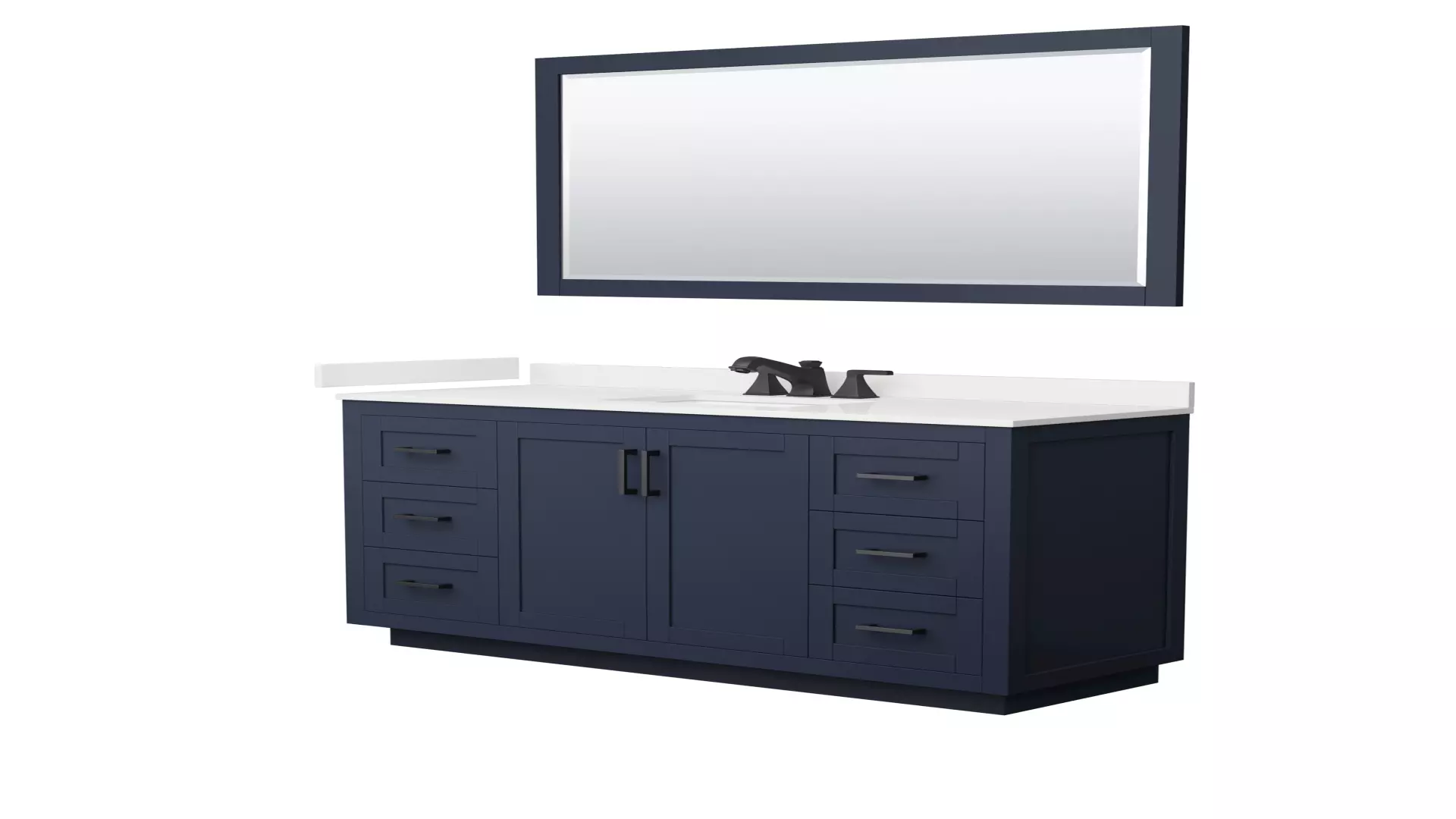Miranda 60 Inch Single Bathroom Vanity in Dark Blue, White Quartz Countertop, Undermount Square Sink (3-Hole), Matte Black Trim, 58 Inch Mirror material