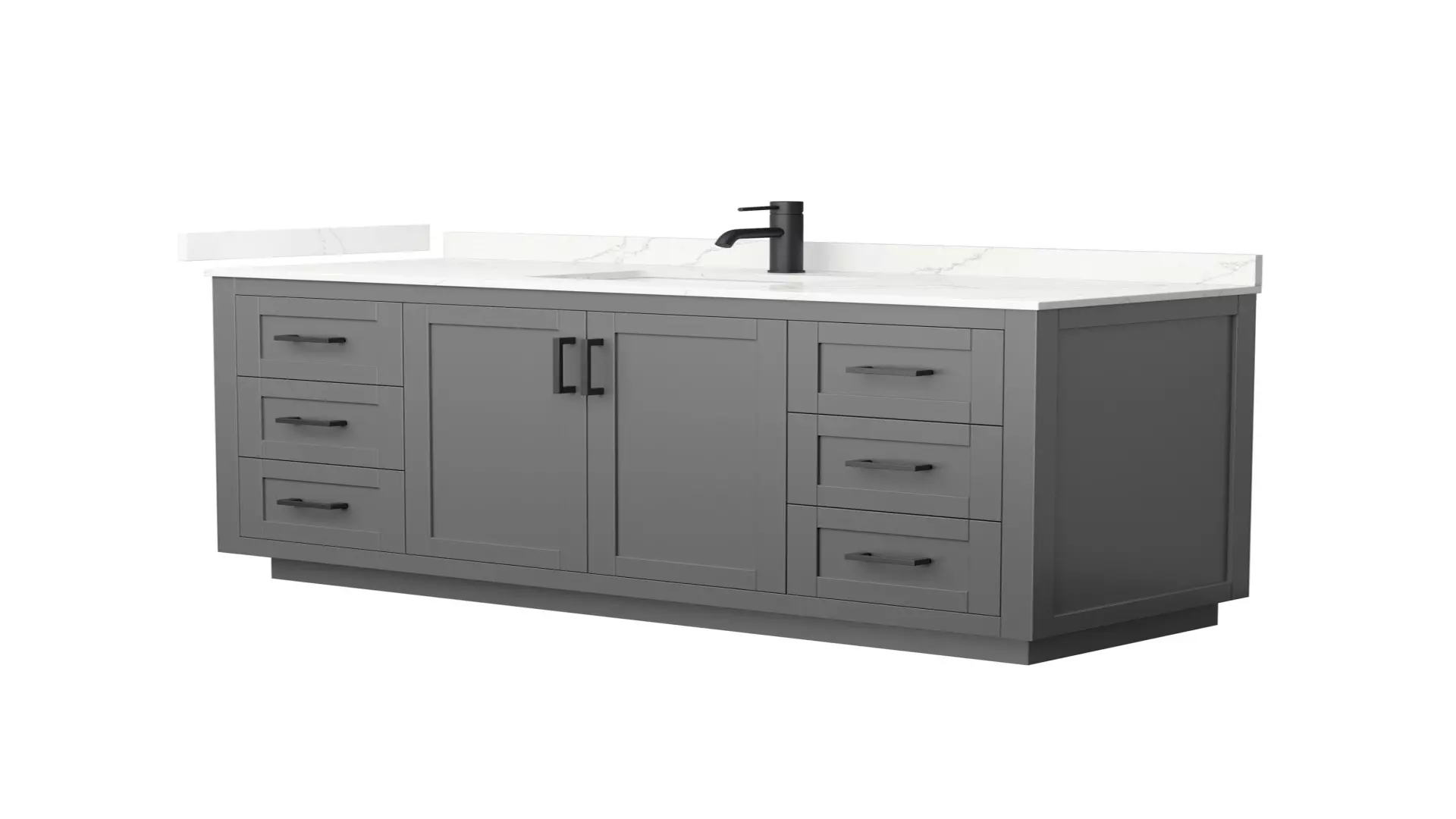 Miranda 60 Inch Single Bathroom Vanity in Dark Gray, Giotto Quartz Countertop, Undermount Square Sink (1-Hole), Matte Black Trim material