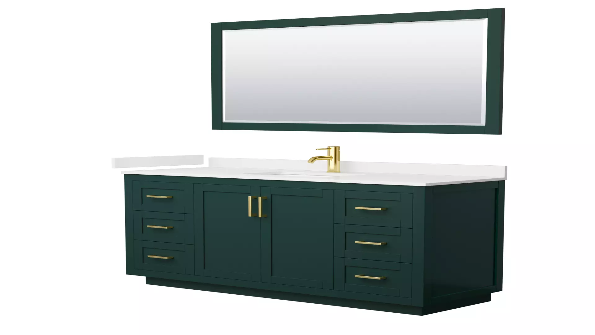 Miranda 60 Inch Single Bathroom Vanity in Green, White Quartz Countertop, Undermount Square Sink (1-Hole), Brushed Gold Trim, 58 Inch Mirror material
