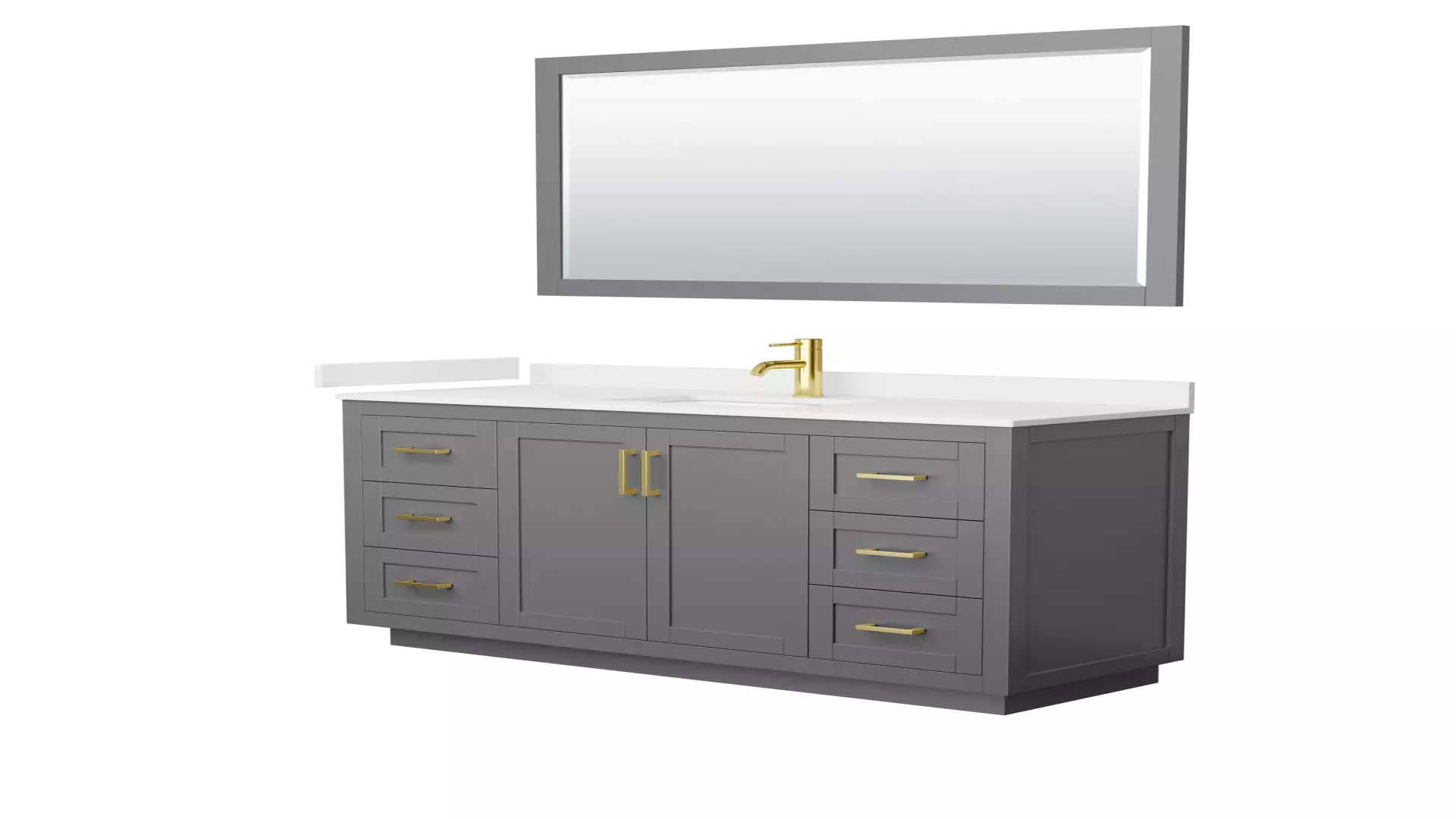 Miranda 60 Inch Single Bathroom Vanity in Dark Gray, White Quartz Countertop, Undermount Square Sink (1-Hole), Brushed Gold Trim, 58 Inch Mirror material