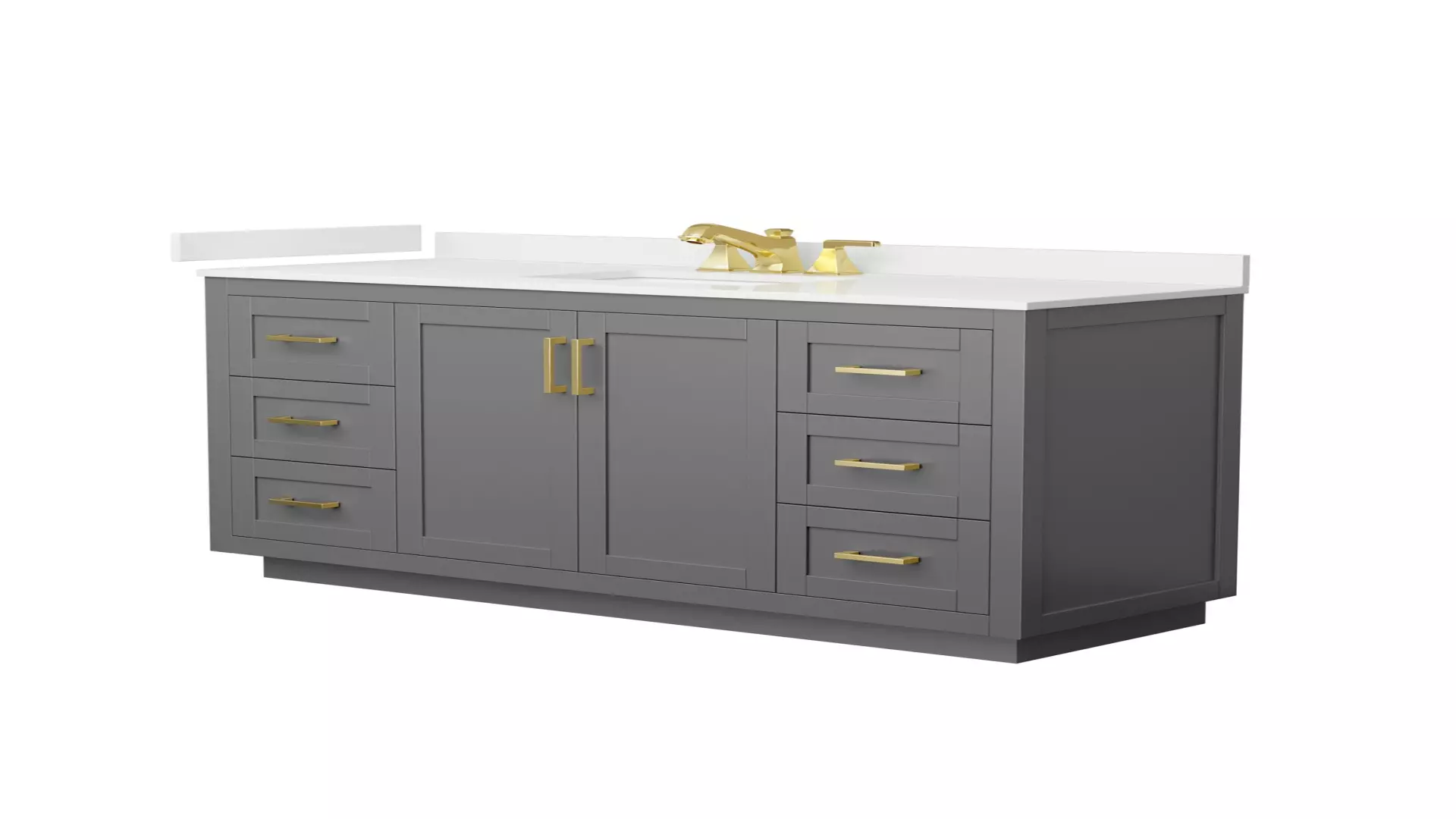 Miranda 60 Inch Single Bathroom Vanity in Dark Gray, White Quartz Countertop, Undermount Square Sink (3-Hole), Brushed Gold Trim material