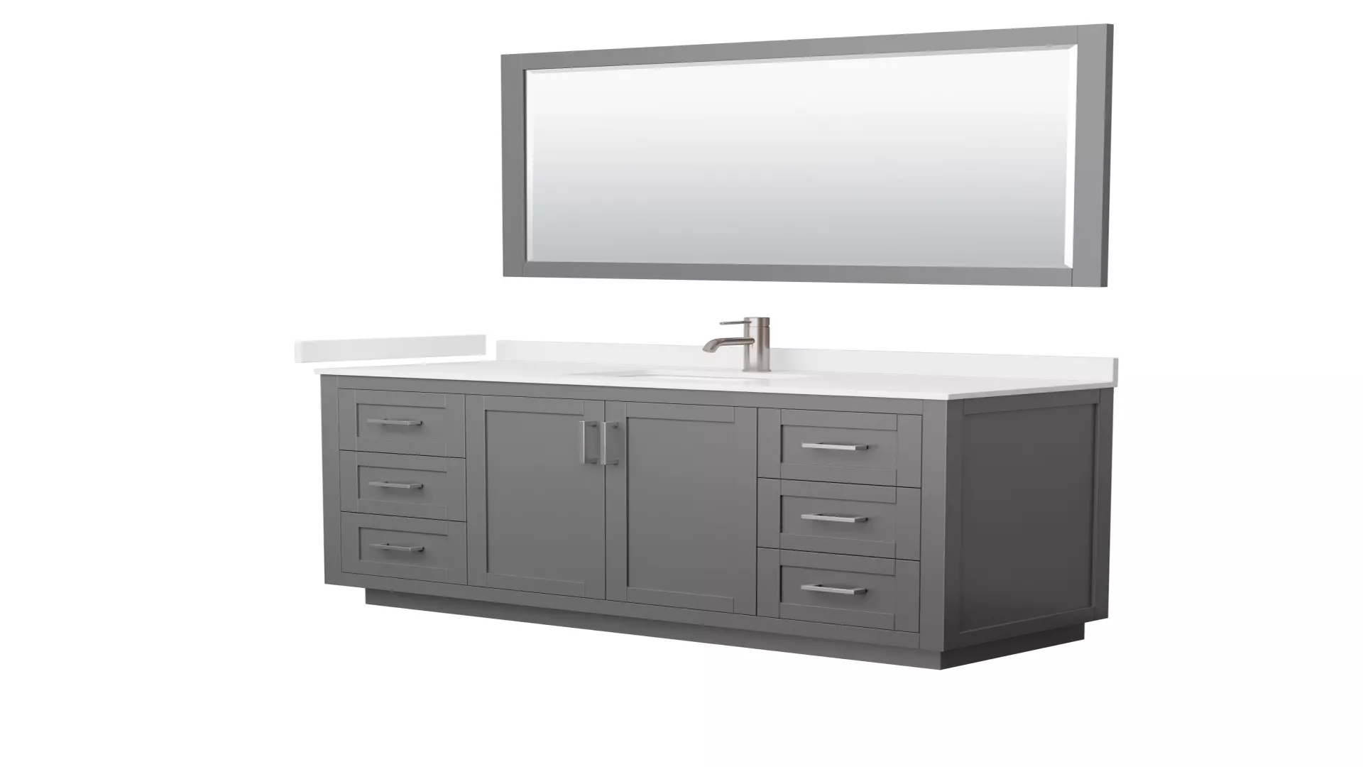Miranda 60 Inch Single Bathroom Vanity in Dark Gray, White Quartz Countertop, Undermount Square Sink (1-Hole), Brushed Nickel Trim, 58 Inch Mirror material