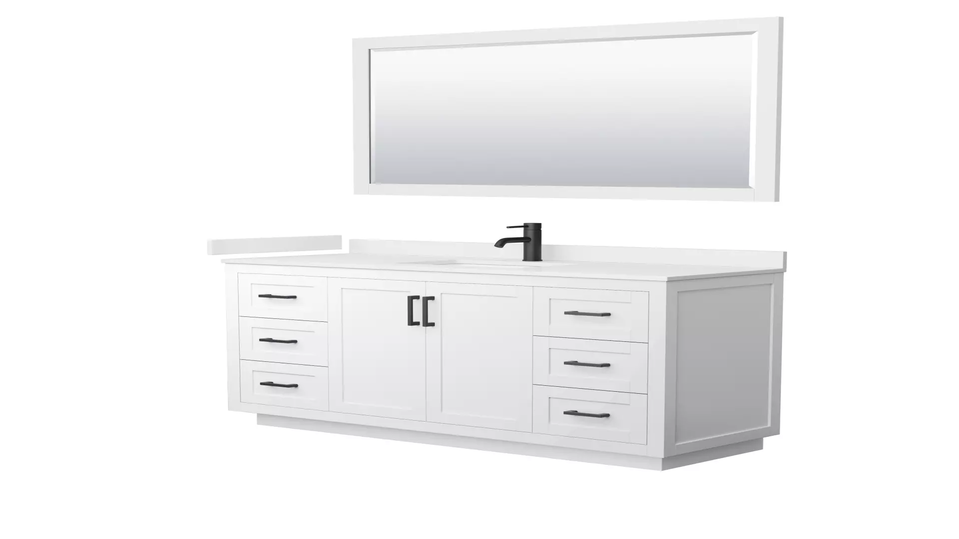 Miranda 60 Inch Single Bathroom Vanity in White, White Quartz Countertop, Undermount Square Sink (1-Hole), Matte Black Trim, 58 Inch Mirror material