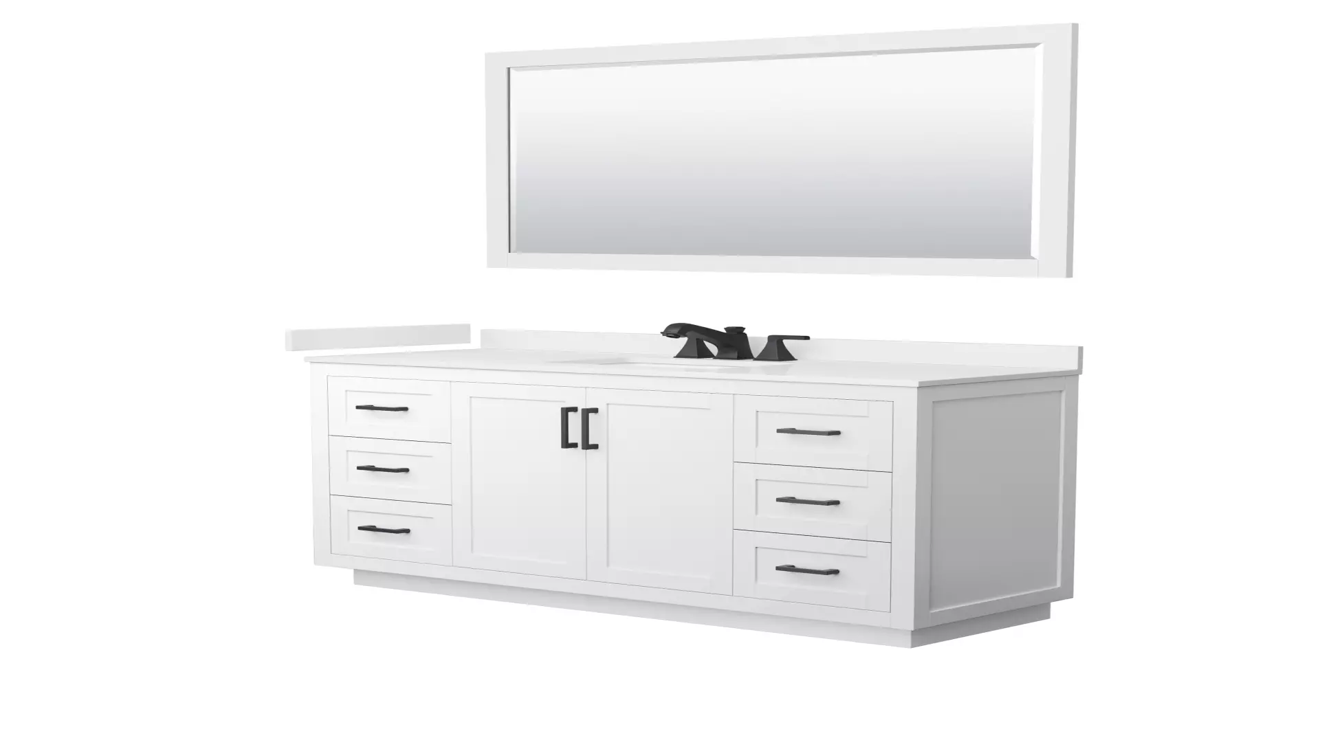 Miranda 60 Inch Single Bathroom Vanity in White, White Quartz Countertop, Undermount Square Sink (3-Hole), Matte Black Trim, 58 Inch Mirror material